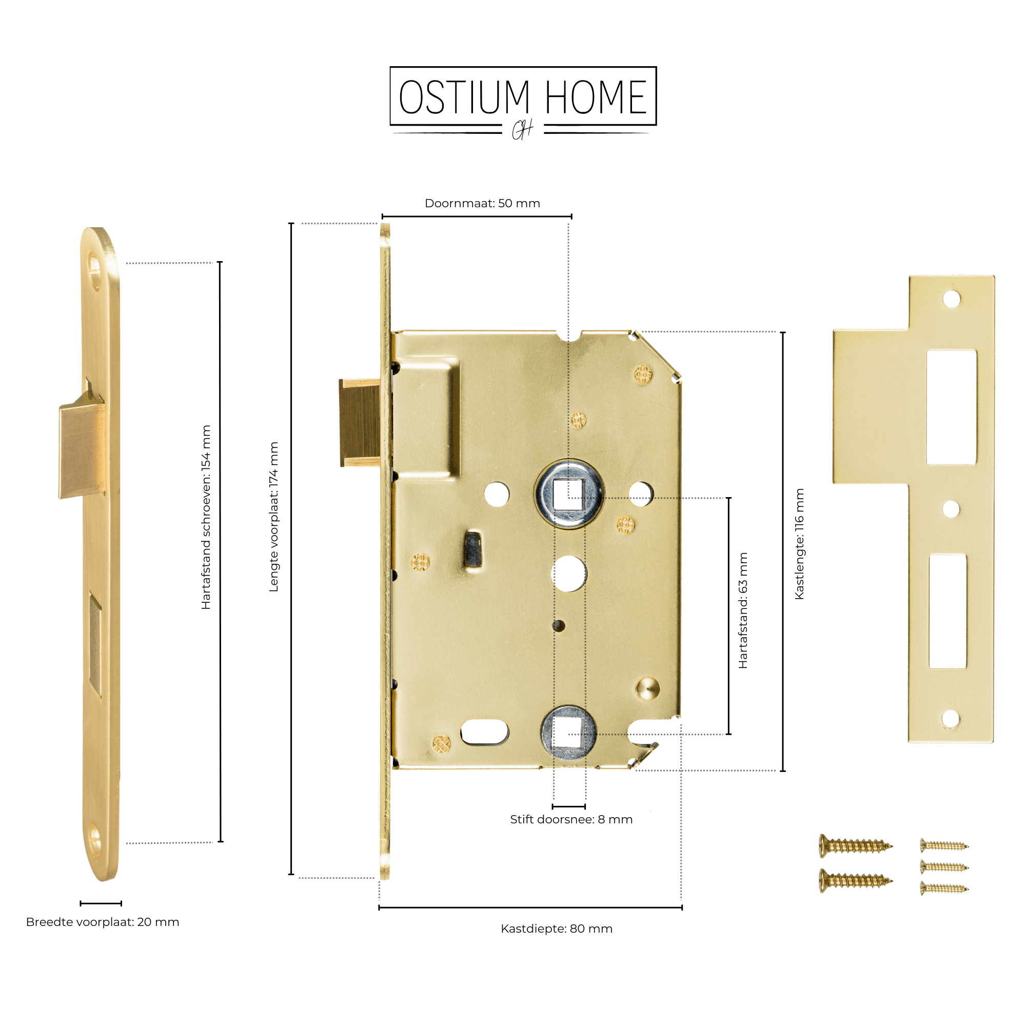 Technische tekening van gouden loopslot wc/badkamer van ostiumhome