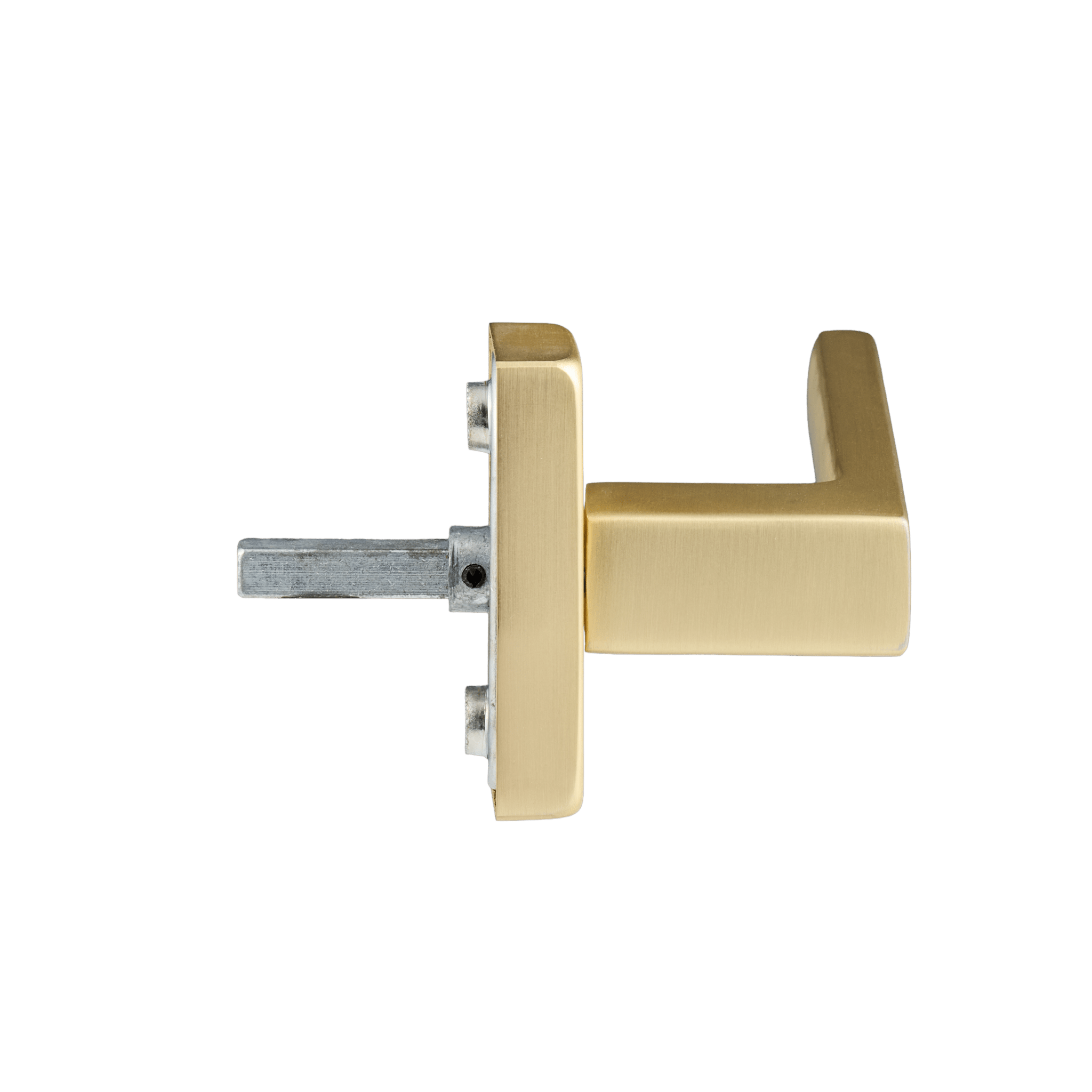 zijaanzicht van de vetrina raamkruk in mat goud van ostiumhome.