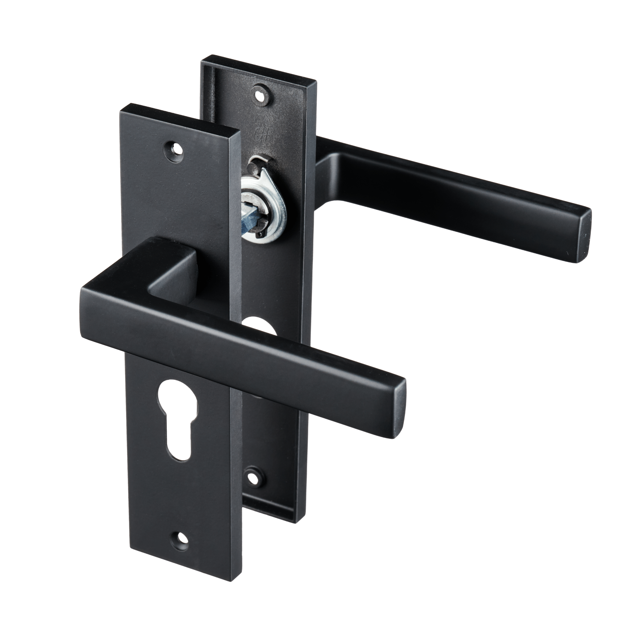 Ravello - Zwarte Deurklink - Cilindergat - Recht Kort Schild - PC 55mm