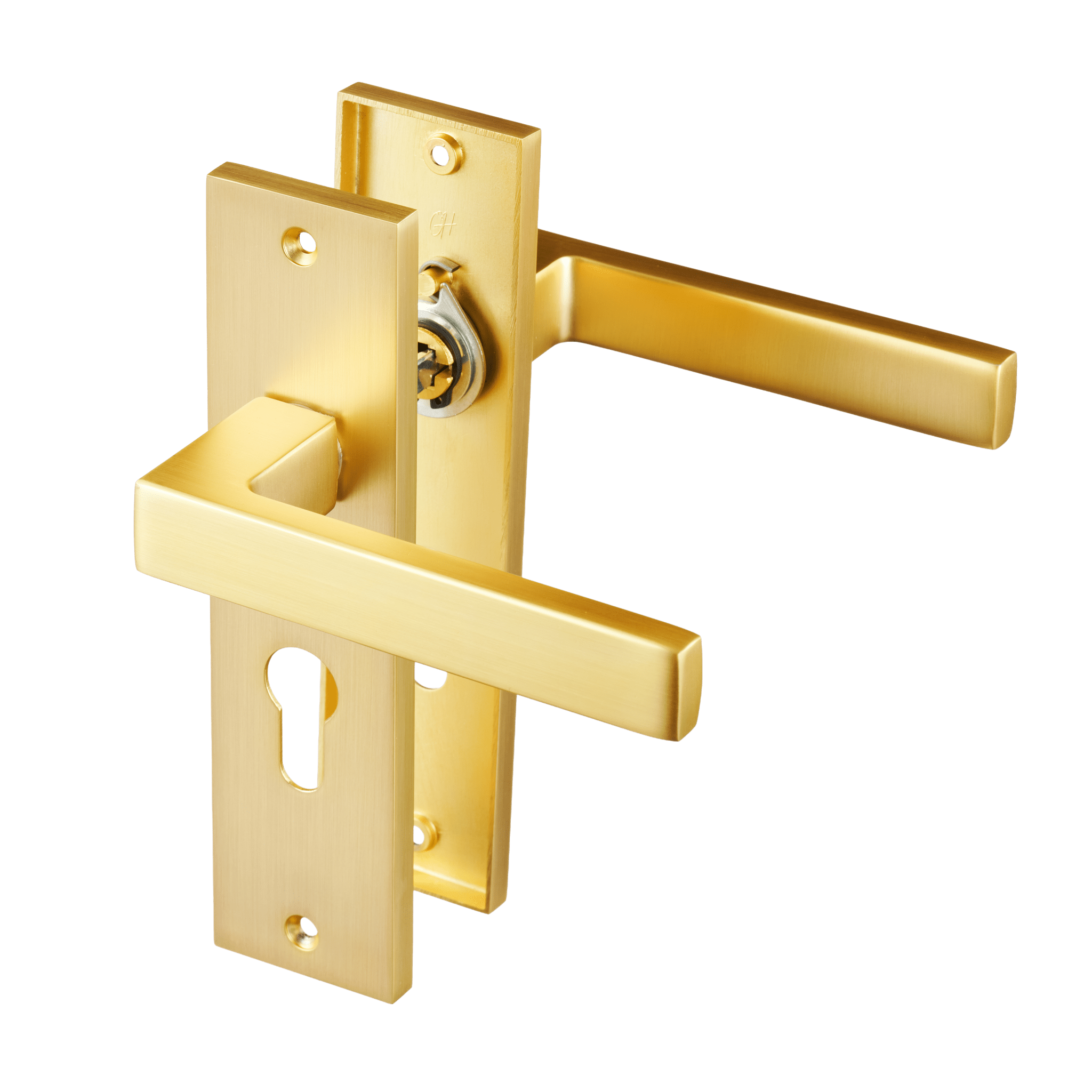 Avola - Gouden Deurklink - Cilindergat - Recht Kort Schild - PC 55mm