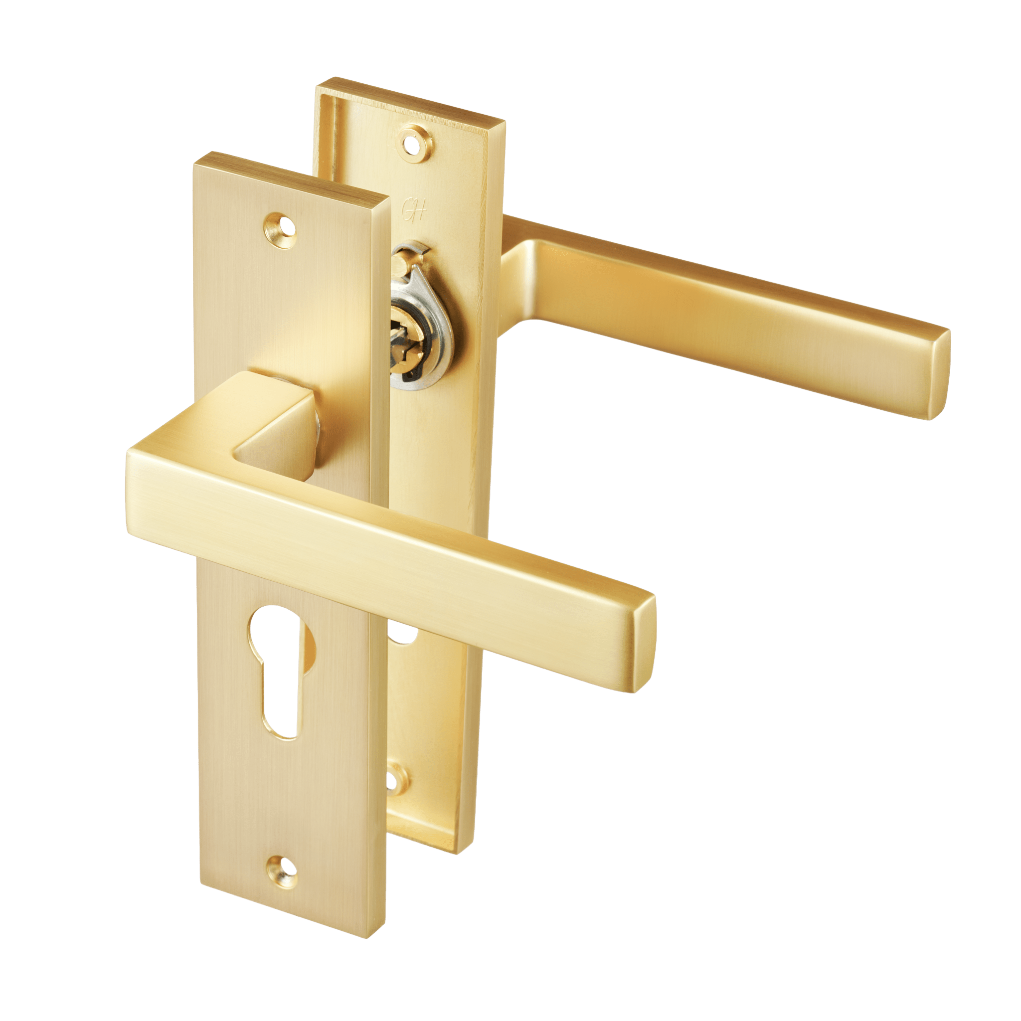 Avola - Gouden Deurklink - Cilindergat - Recht Kort Schild - PC 55mm