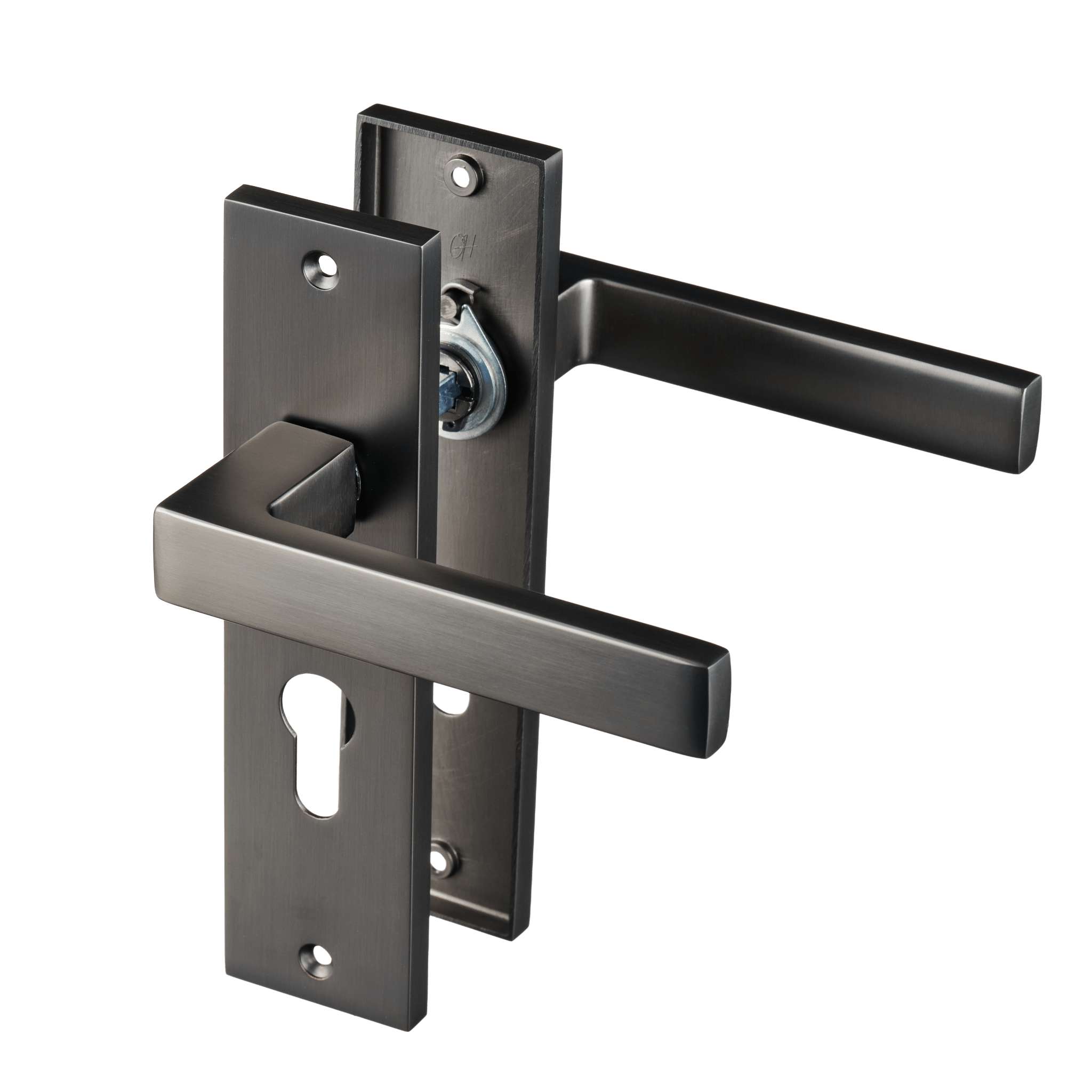 Novara - Gun Metal Deurbeslag - Cilindergat - Recht Kort Schild - PC 55mm