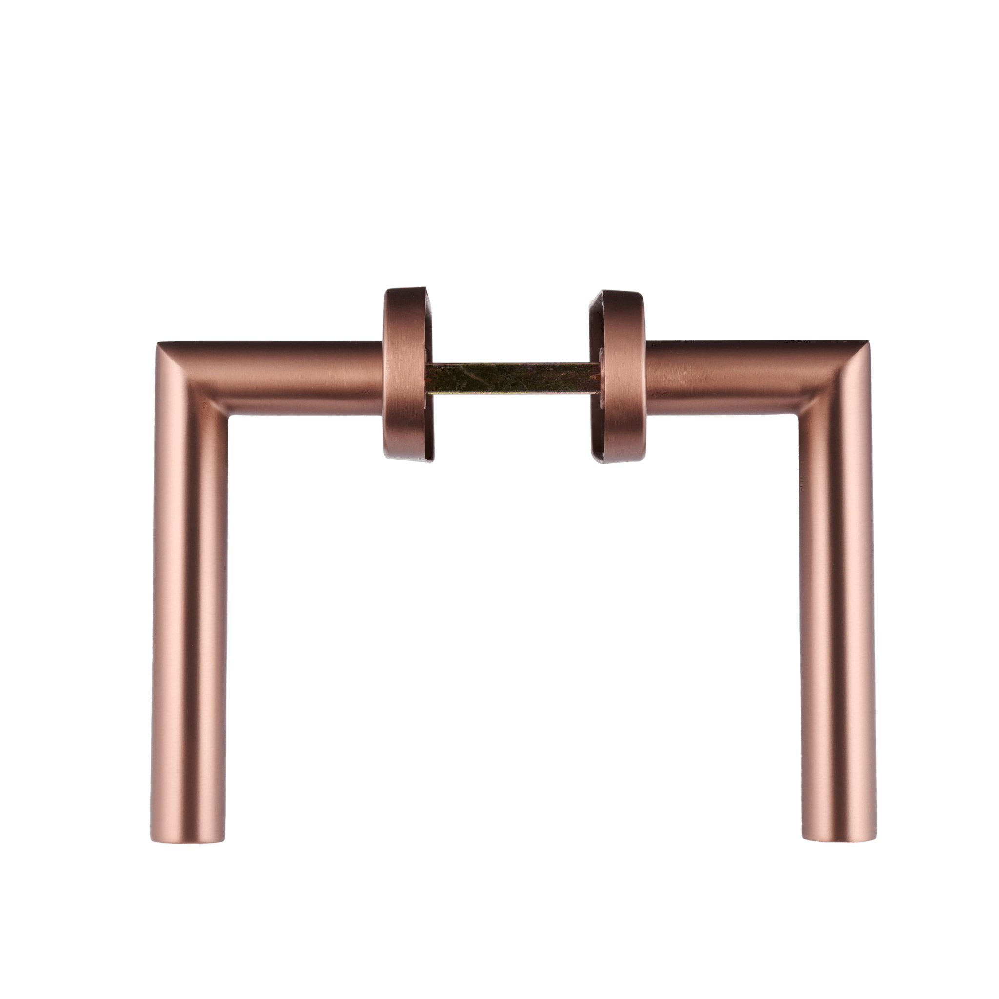 Bovenaanzicht van de ronde mat koperen deurklink van Ostiumhome