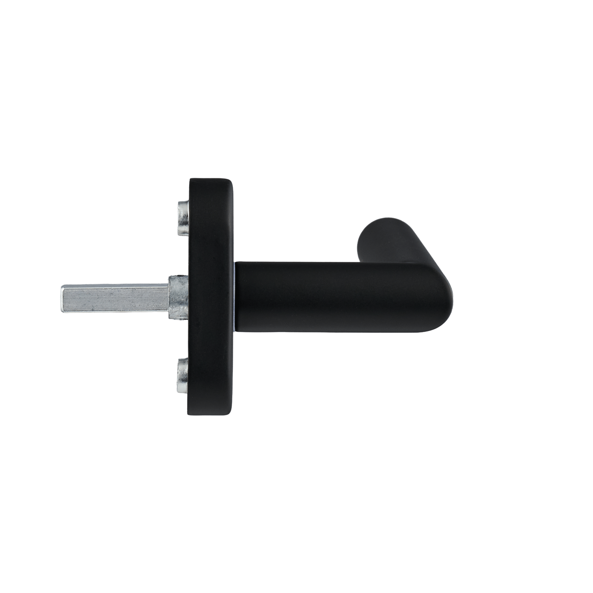 zijaanzicht van de mat zwarte Raamkruk van ostiumhome.