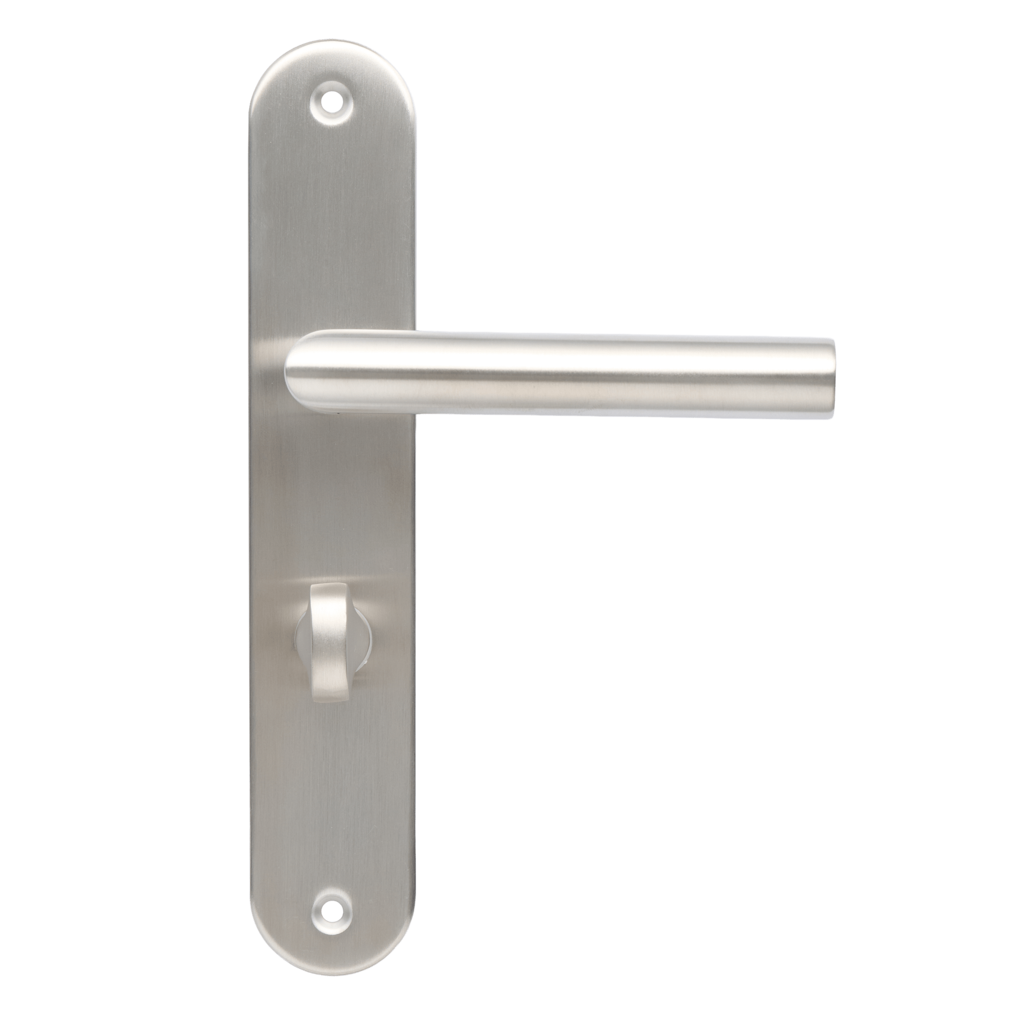 Lang schild deurklink met wc-slot in de kleur rvs zilver.