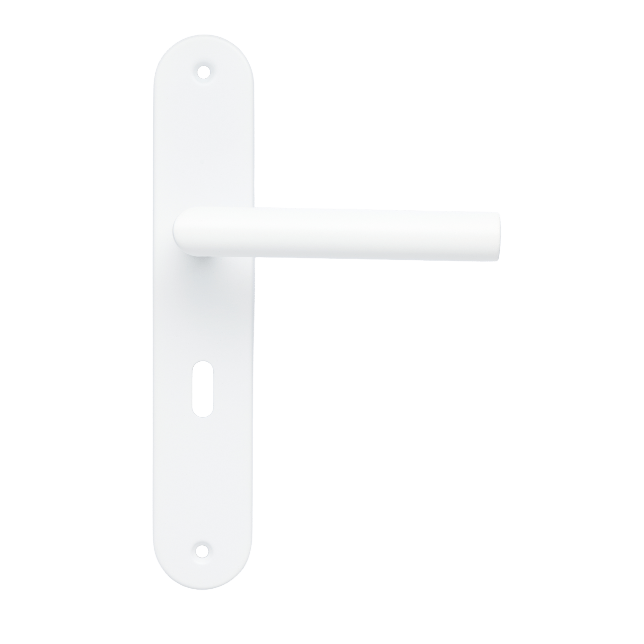 Wit deurbeslag met cilindergat, deze heeft een hartafstand van 56 mm.