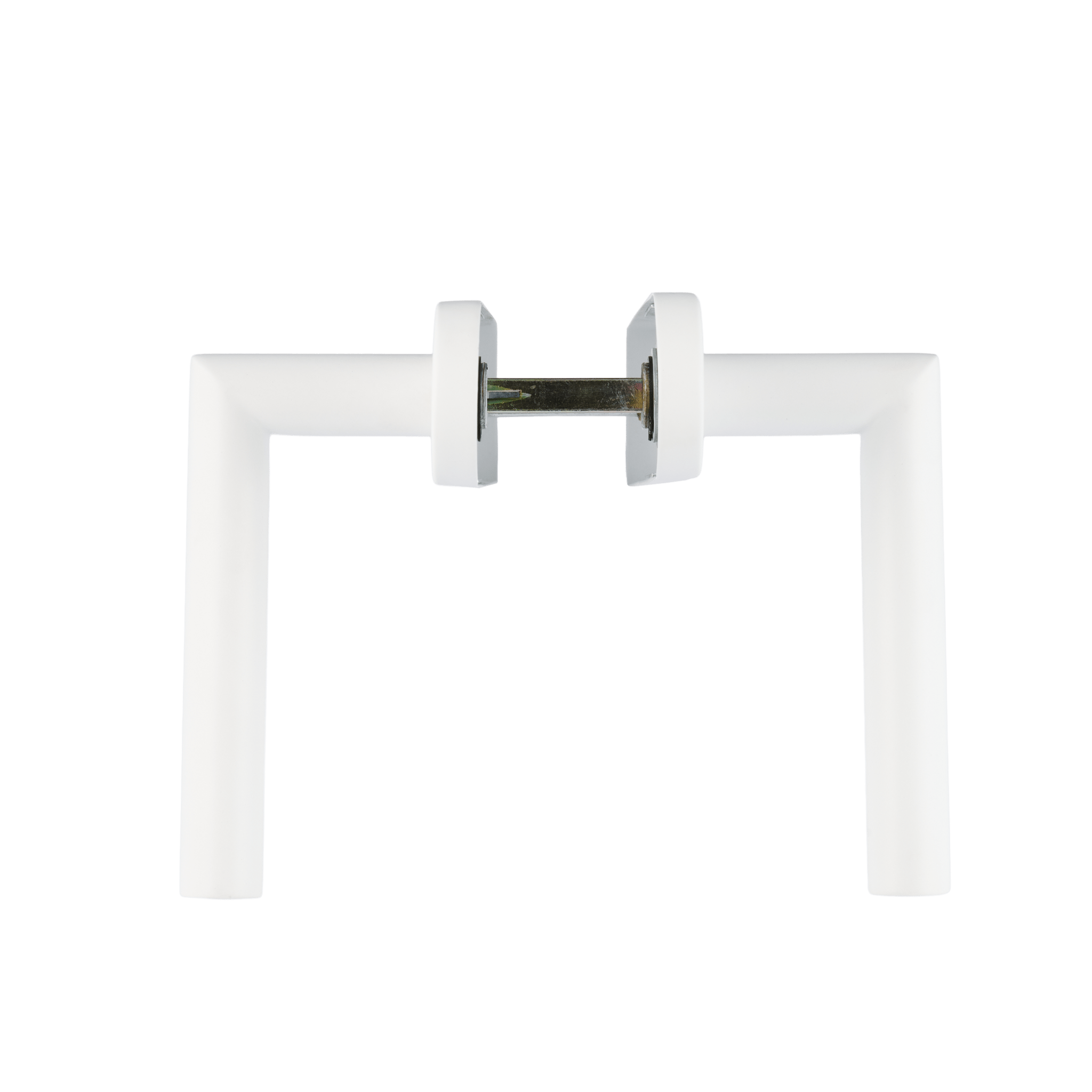 Witte deurklink met rond, blind schild van Ostiumhome.