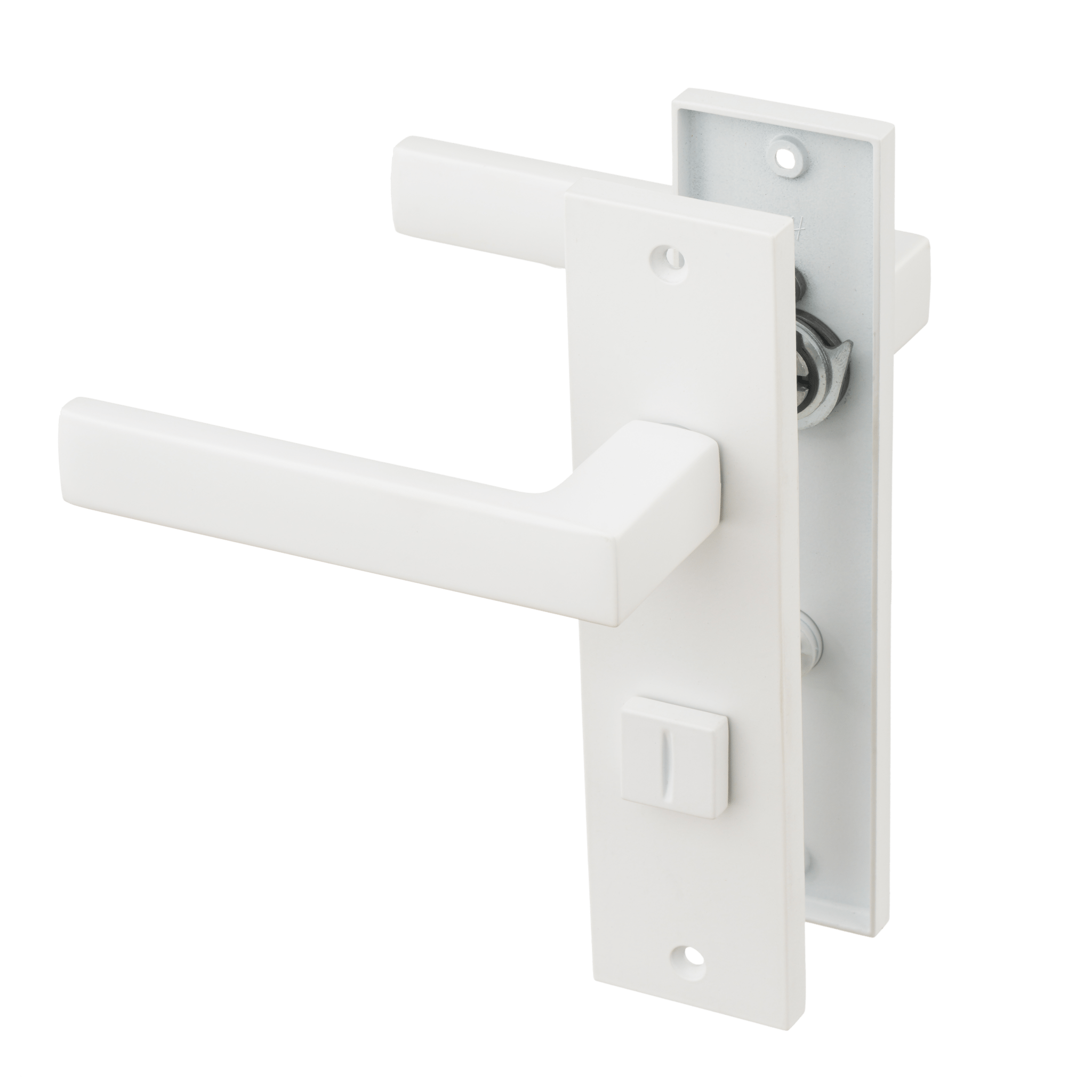 Universele Arezzo WC-slot deurklink wit op kort schild passend voor deuren van 20 – 70 mm dik