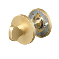 Mat gouden Arona WC-slot op rond rozet 50 mm met duidelijke vrij-bezet indicator voor badkamerdeuren