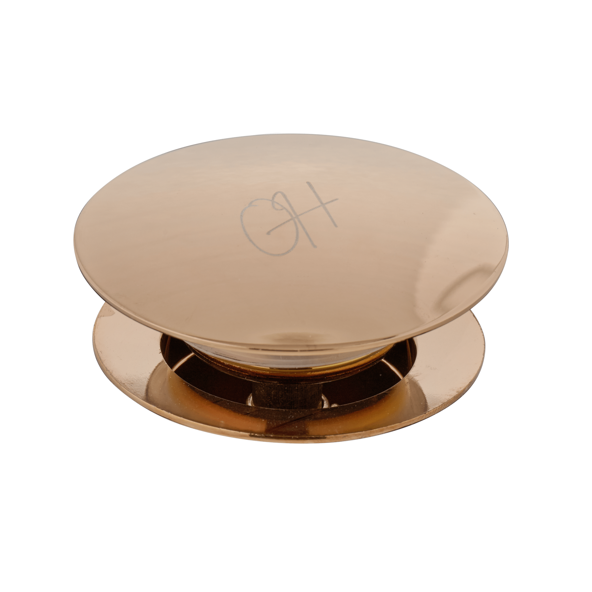 Bovenzijde van de Flusso afvoerplug van Ostiumhome® in bronskleur – detailweergave van zichtbare afwerking