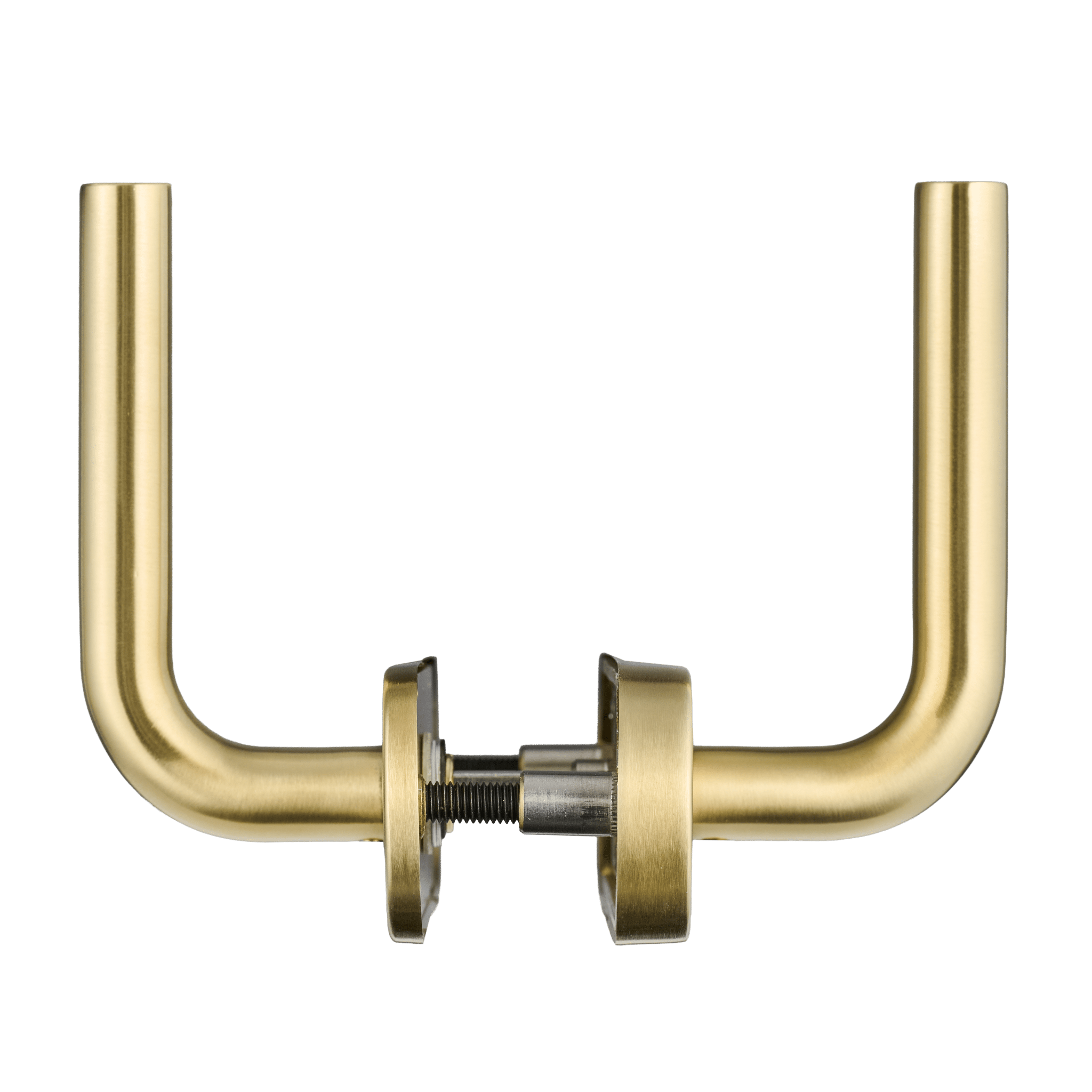 Buitendeurbeslag met kruk/kruk bediening in mat goud van Ostiumhome.