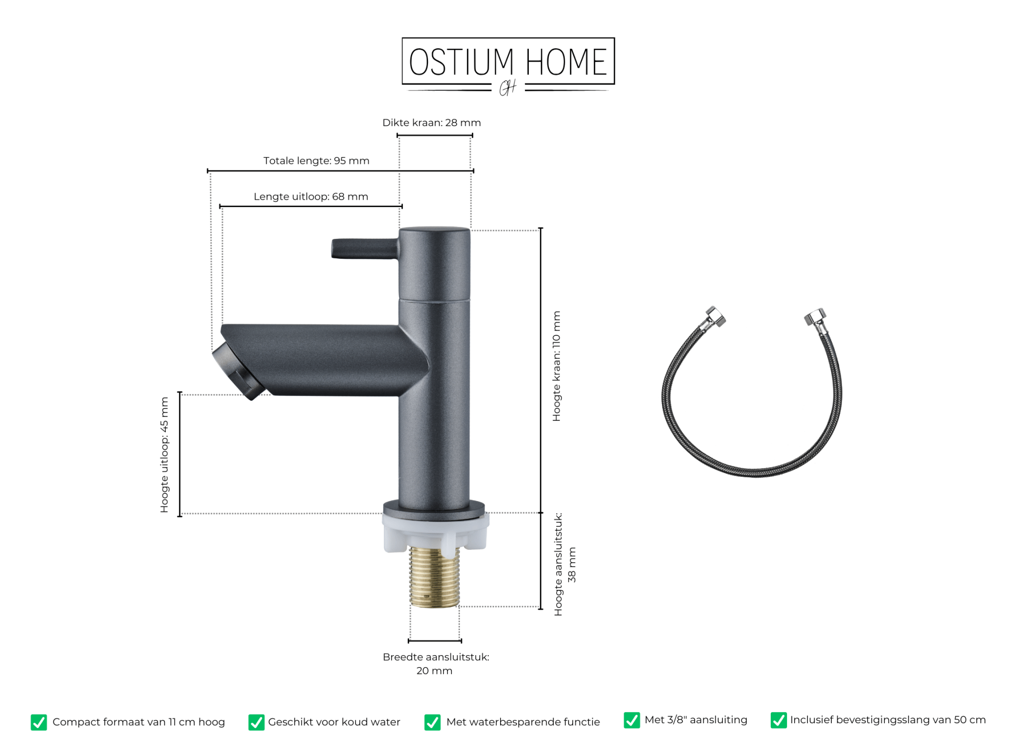 Specificaties van gun metal fonteinkraan met waterbesparende functies van Ostiumhome