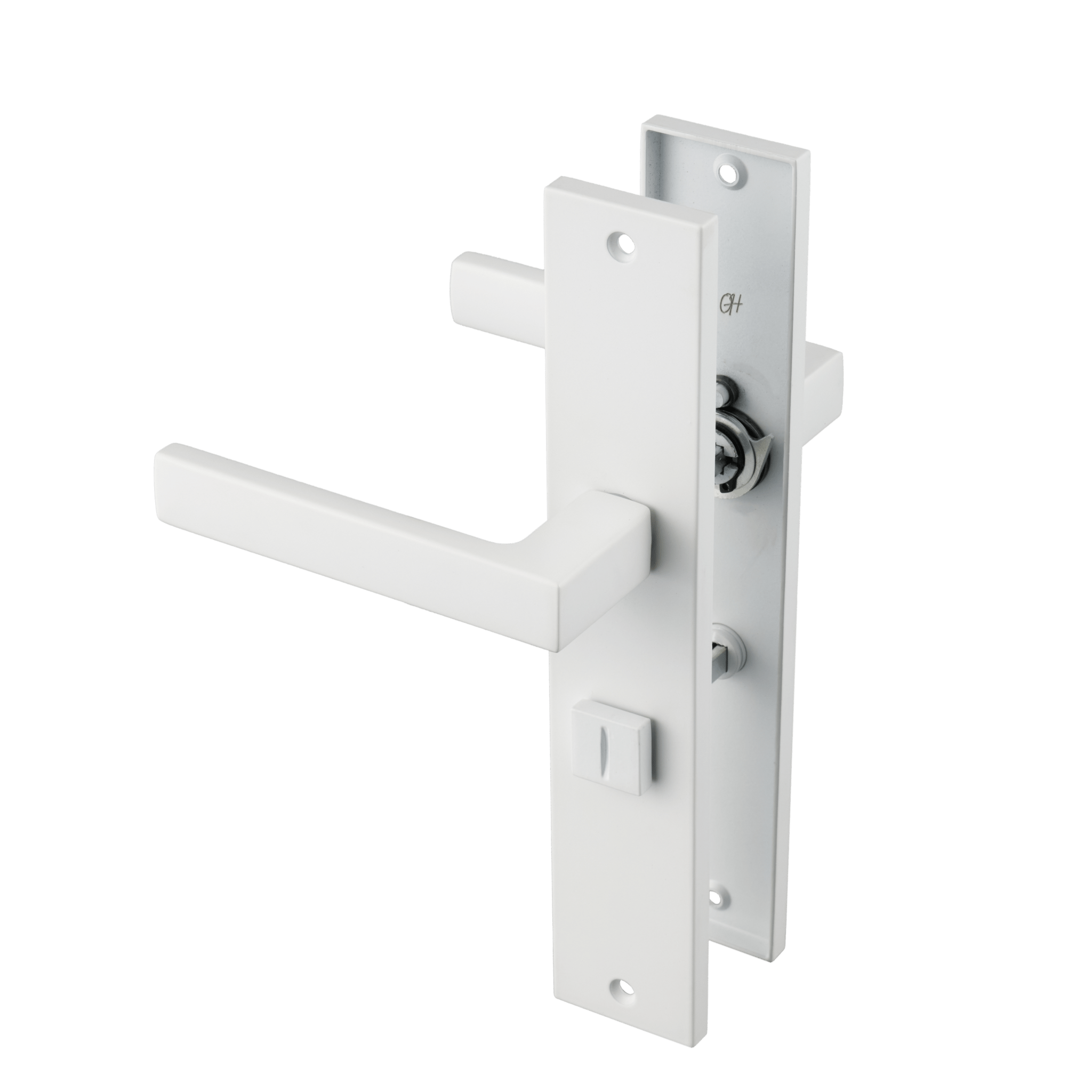Complete Lorto deurbeslagset wit met lang schild en vrij-bezetschuif voor directe privacy