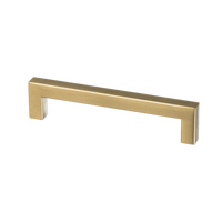 Luxueuze mat gouden handgreep hart-op-hart 128 mm met totale lengte 140 mm, profiel 12×12 mm en 32 mm diepte voor elegante kast- of ladefronten