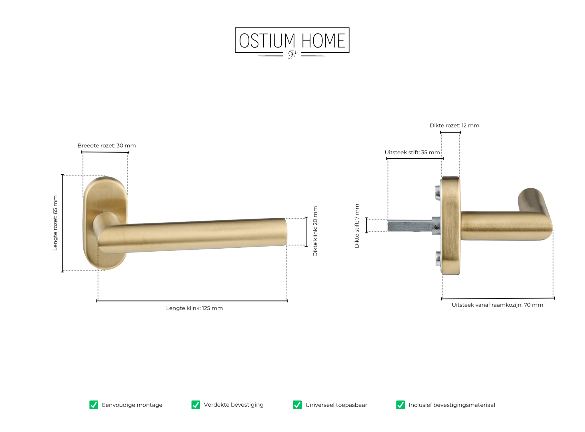 Afmetingen van mat gouden ronde raamsluiting voor draai-kiepramen van Ostiumhome voor een luxe uitstraling