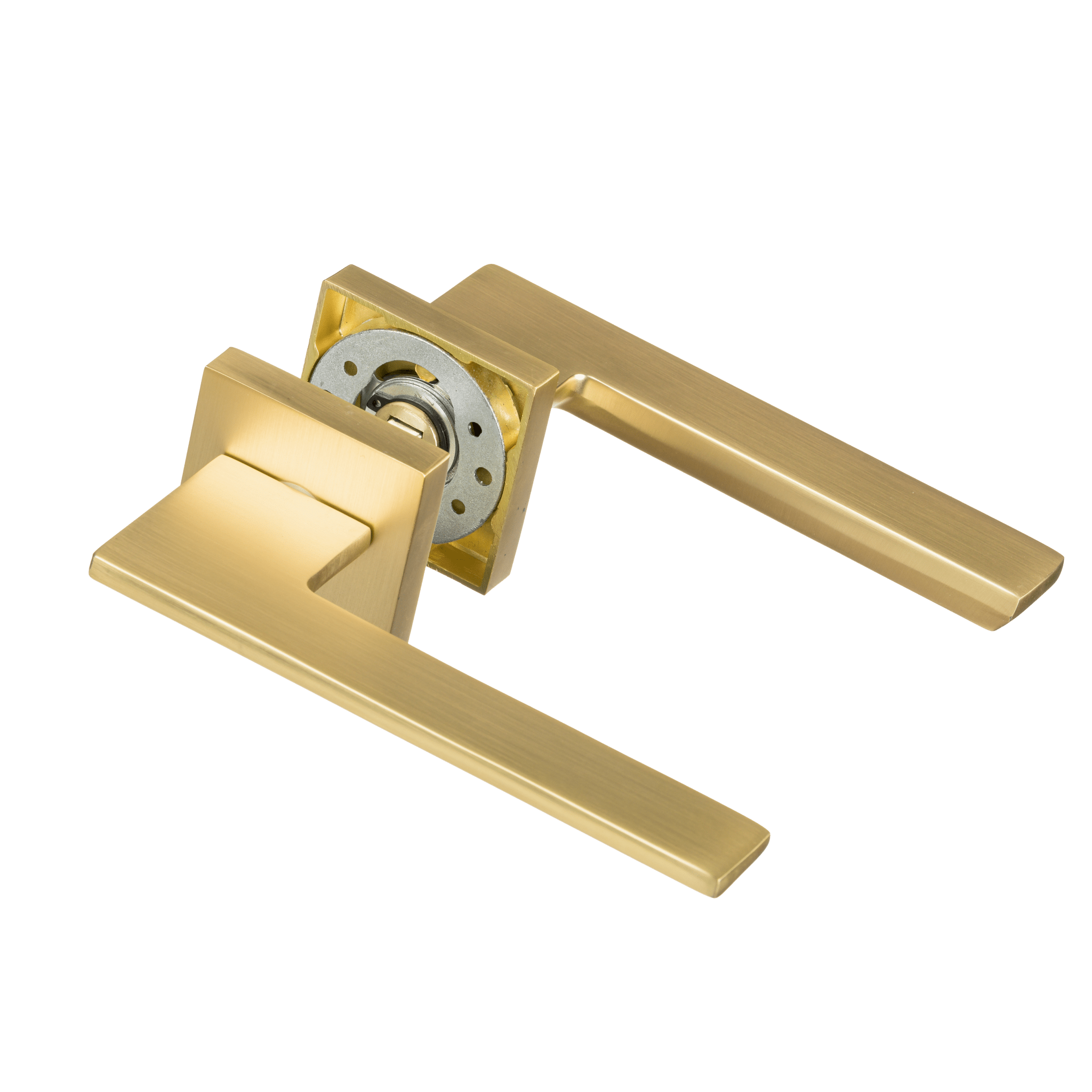 RVS Nardo deurbeslag mat goud met 50 × 50 mm vierkant rozet en ergonomische greep