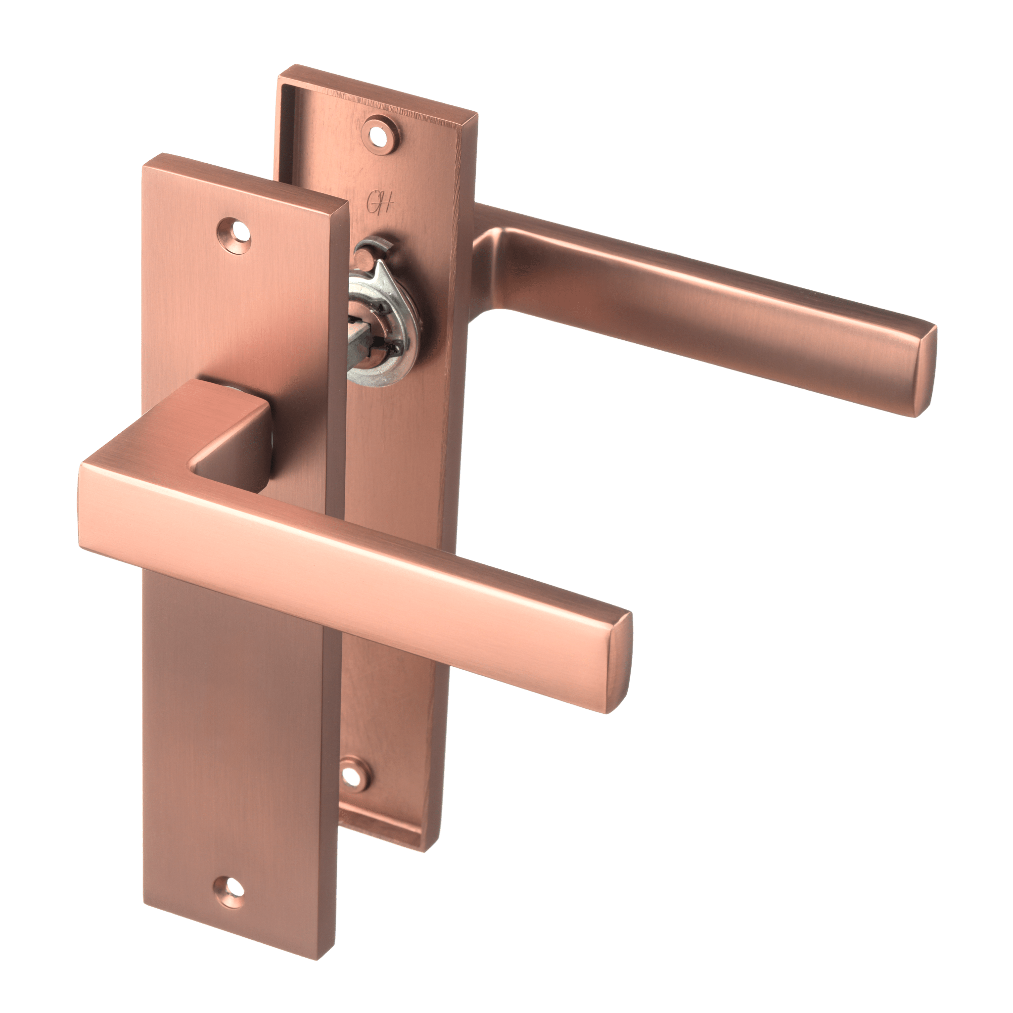 Geveerde Nola deurbeslagset mat koper met ergonomische greep en soepele terugveeractie