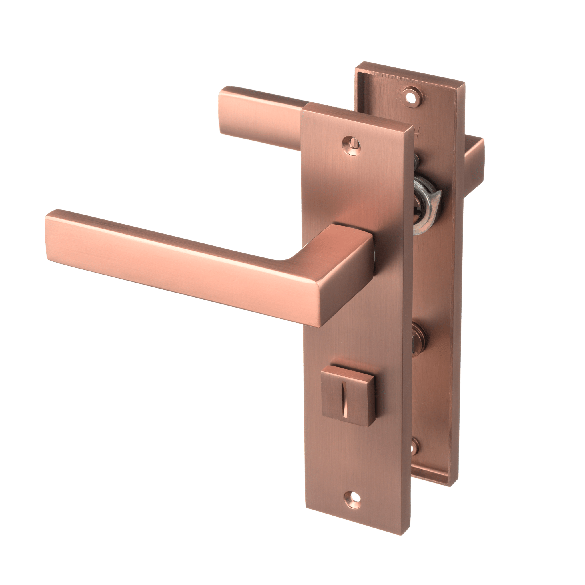 Universele Nola WC-slot deurklink mat koper op kort schild geschikt voor deurdiktes van 20 – 70 mm