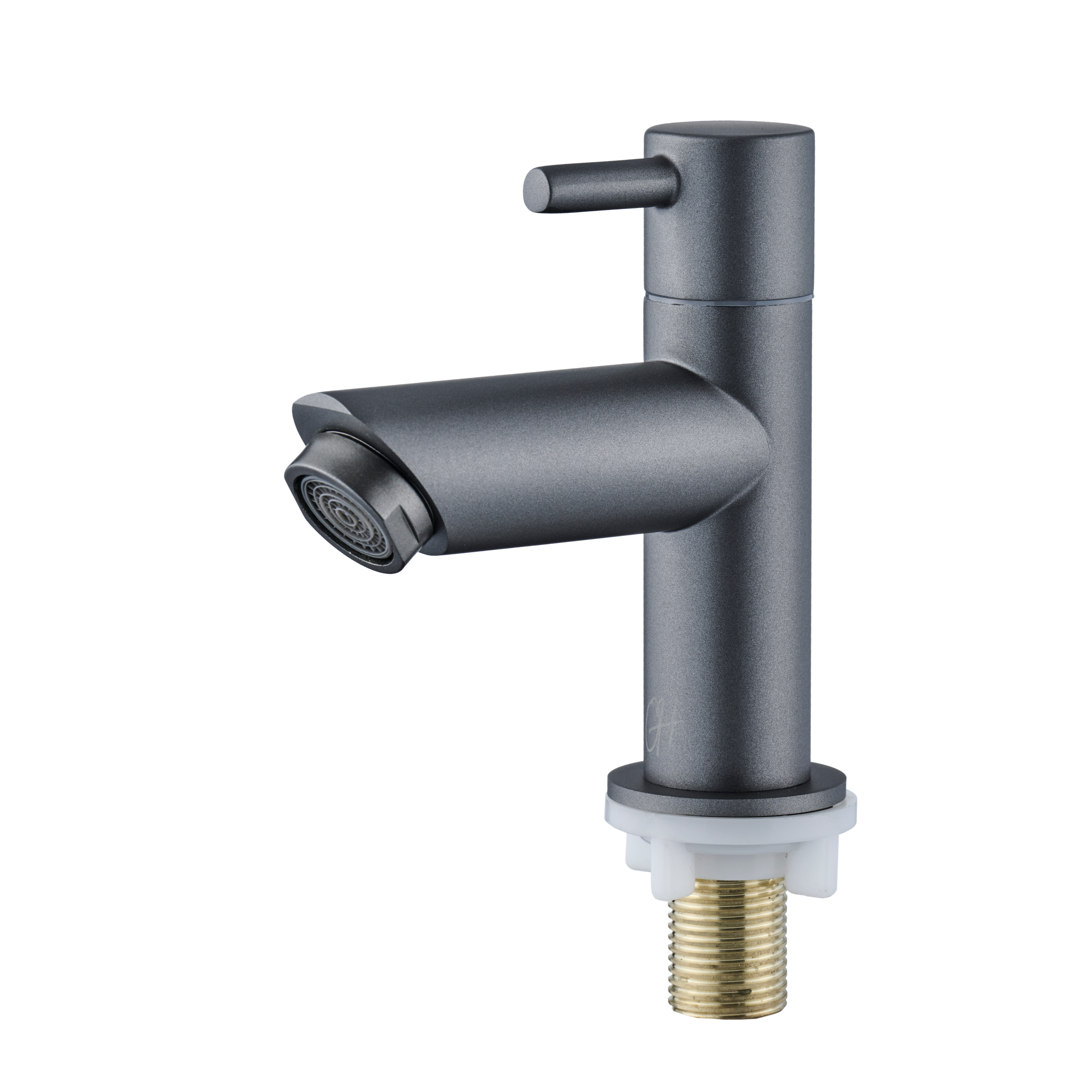 Detailaanzicht van de Aquila koudwaterkraan in Gun Metal met industriële look en strakke lijnen.