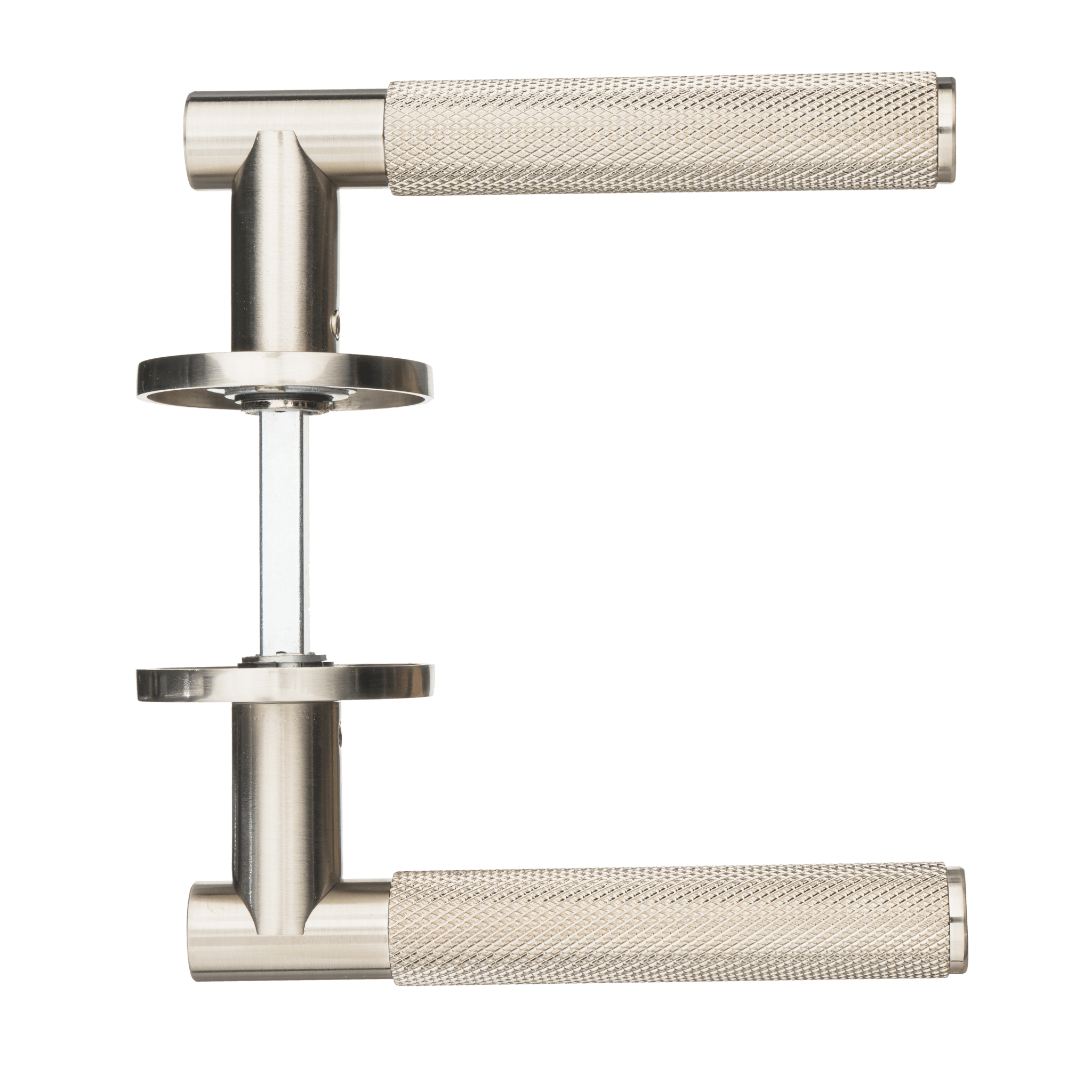 Ostiumhome Arluno premium deurkruk RVS zilver met luxe diamond-cut patroon, rond rozet en duurzame zamak kern voor intensief dagelijks gebruik