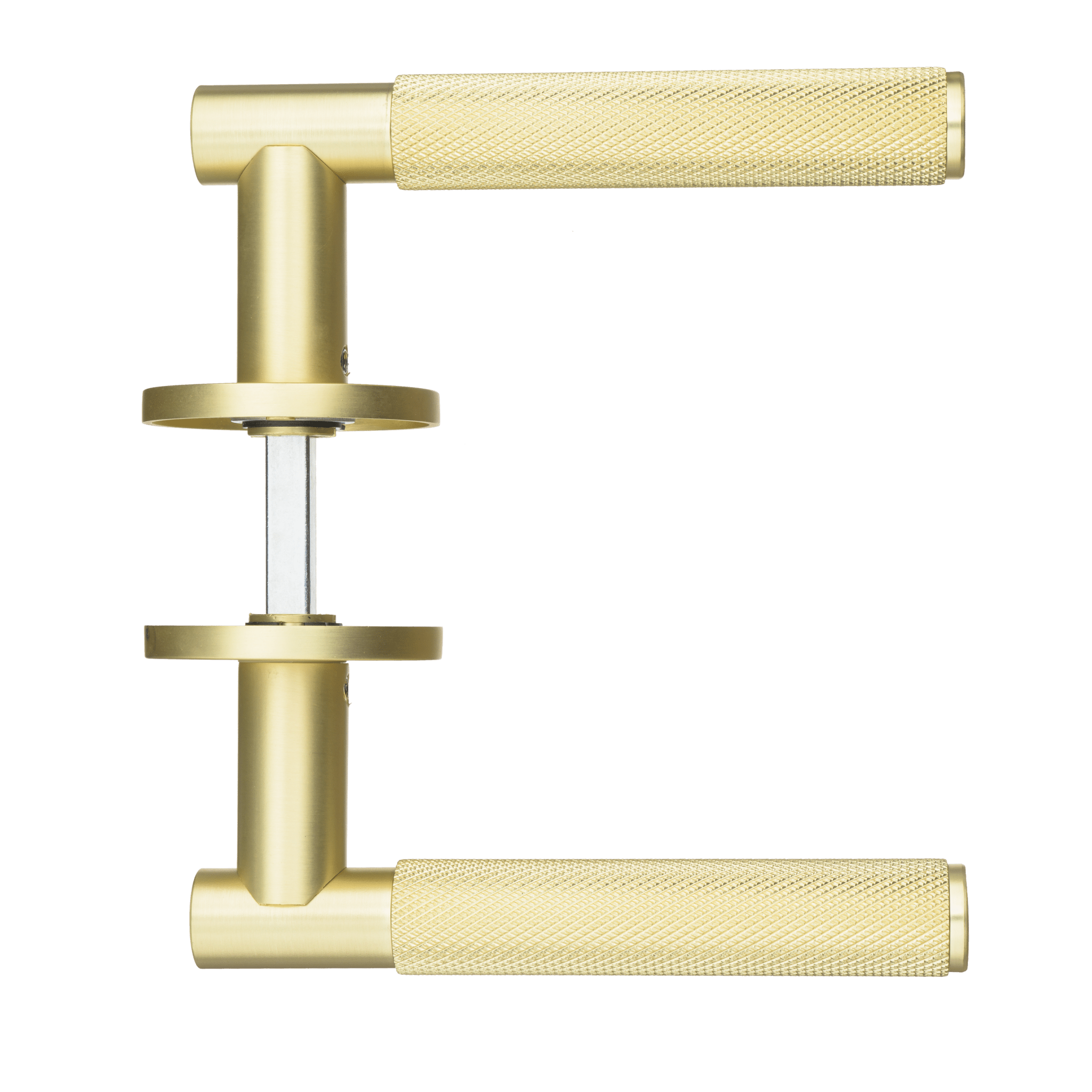 Ostiumhome Arona premium deurkruk mat goud met verfijnd diamond-cut profiel en glad rond rozet voor een modern interieur