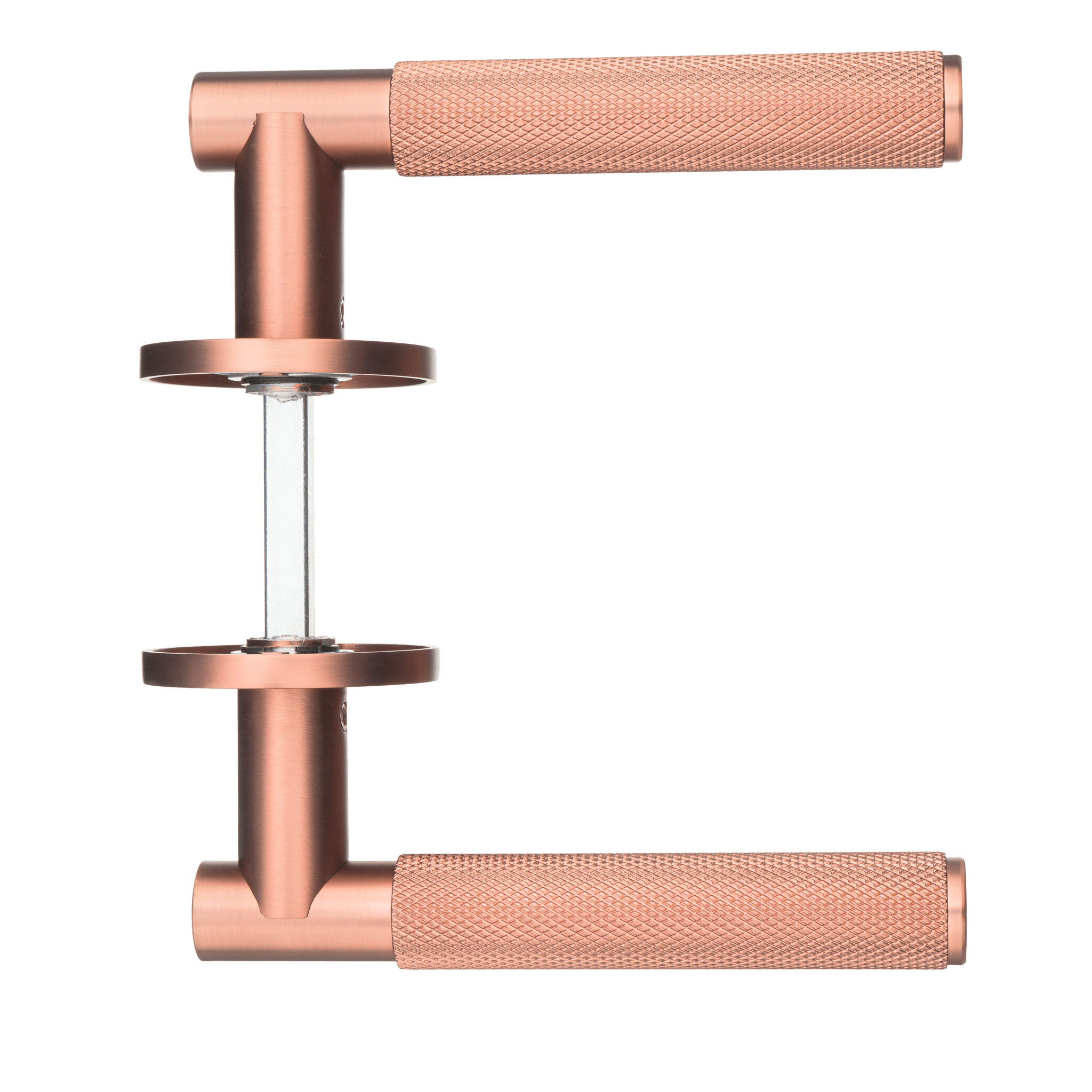 Ostiumhome Arzana premium deurkruk mat koper met chique diamond-cut patroon, rond rozet en duurzame zamak kern