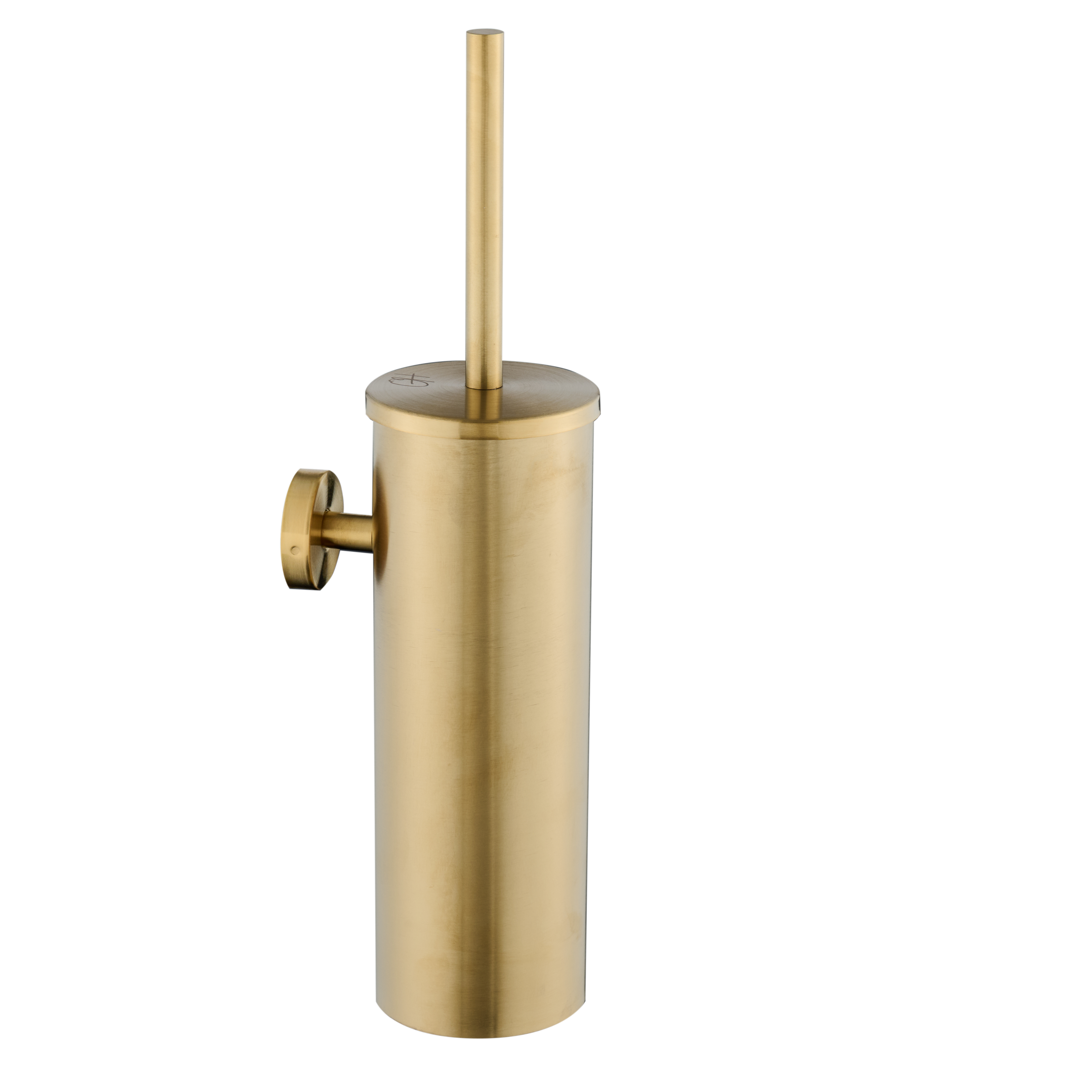 Gouden toiletborstel in bijpassende houder, ideaal voor een stijlvolle toiletruimte