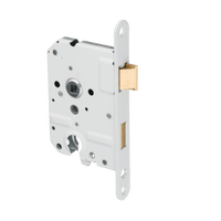 Zijaanzicht van Ostiumhome® binnenwerk loopslot met cilindergat en witte voorplaat, formaat 20x174 mm, PC55 maatvoering.