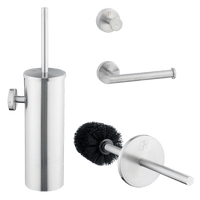 Compleet overzicht van de roestvrijstalen Ostiumhome® toiletset – borstel, haak en houder