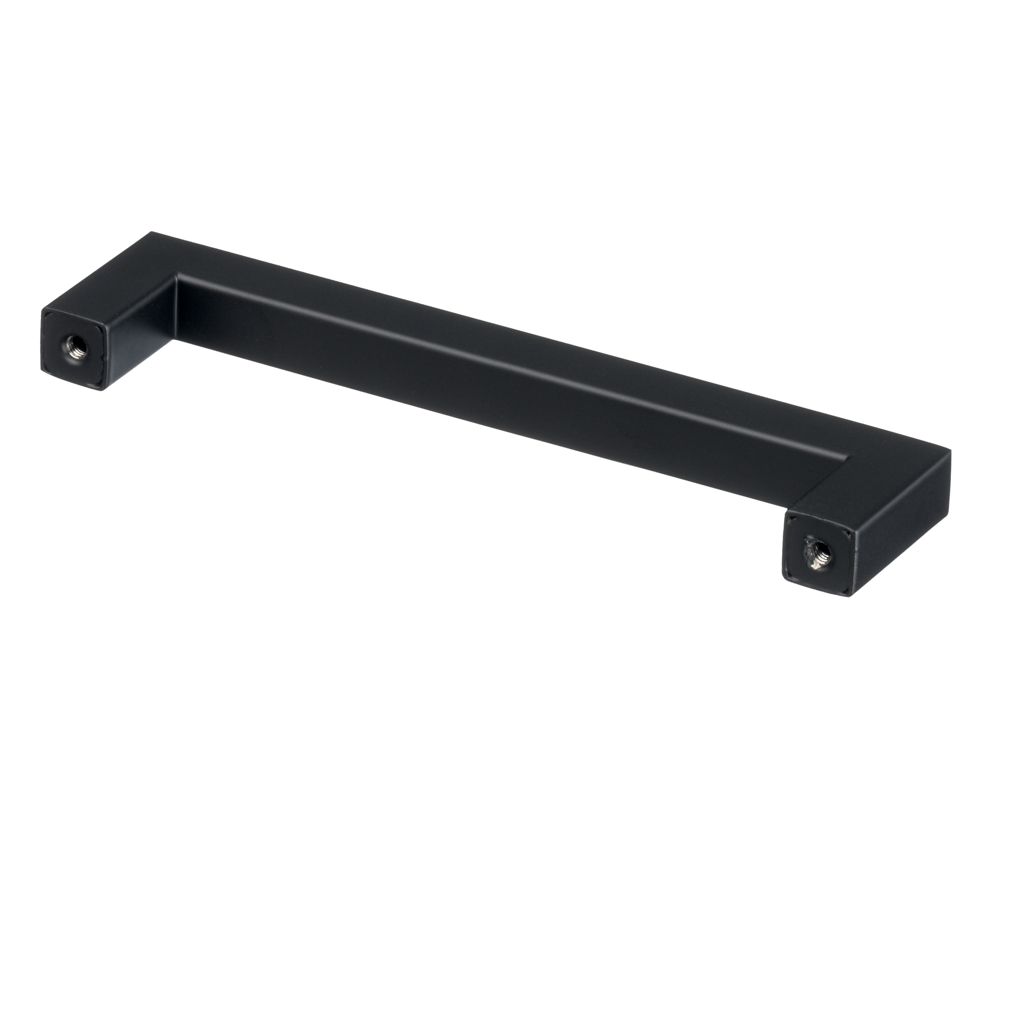 Robuuste mat zwarte handgreep met 12 × 12 mm profiel, 32 mm uitsteek en 140 mm totale lengte, sterk genoeg voor intensief dagelijks gebruik