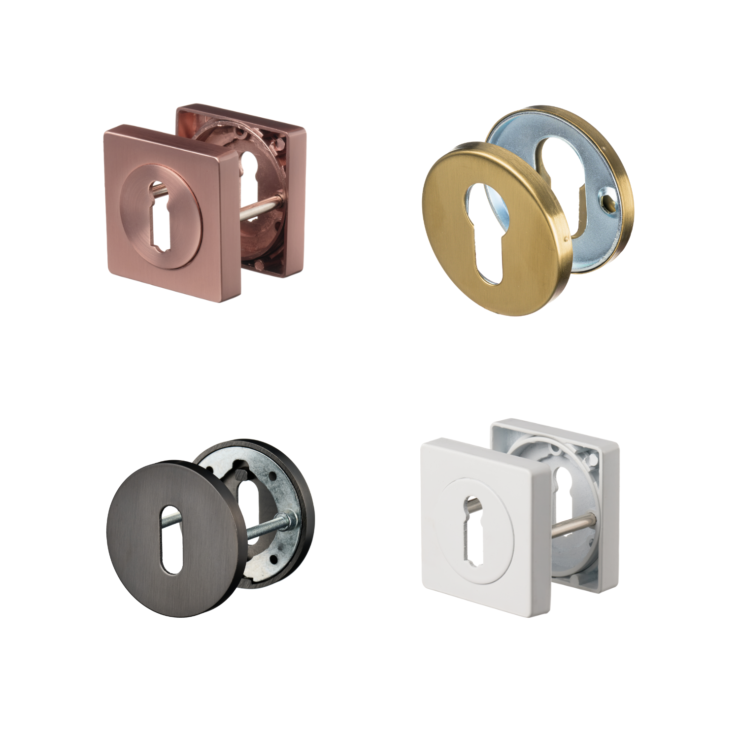 Rozet sets van Ostiumhome, rond of vierkant en met sleutelgat of cilindergat