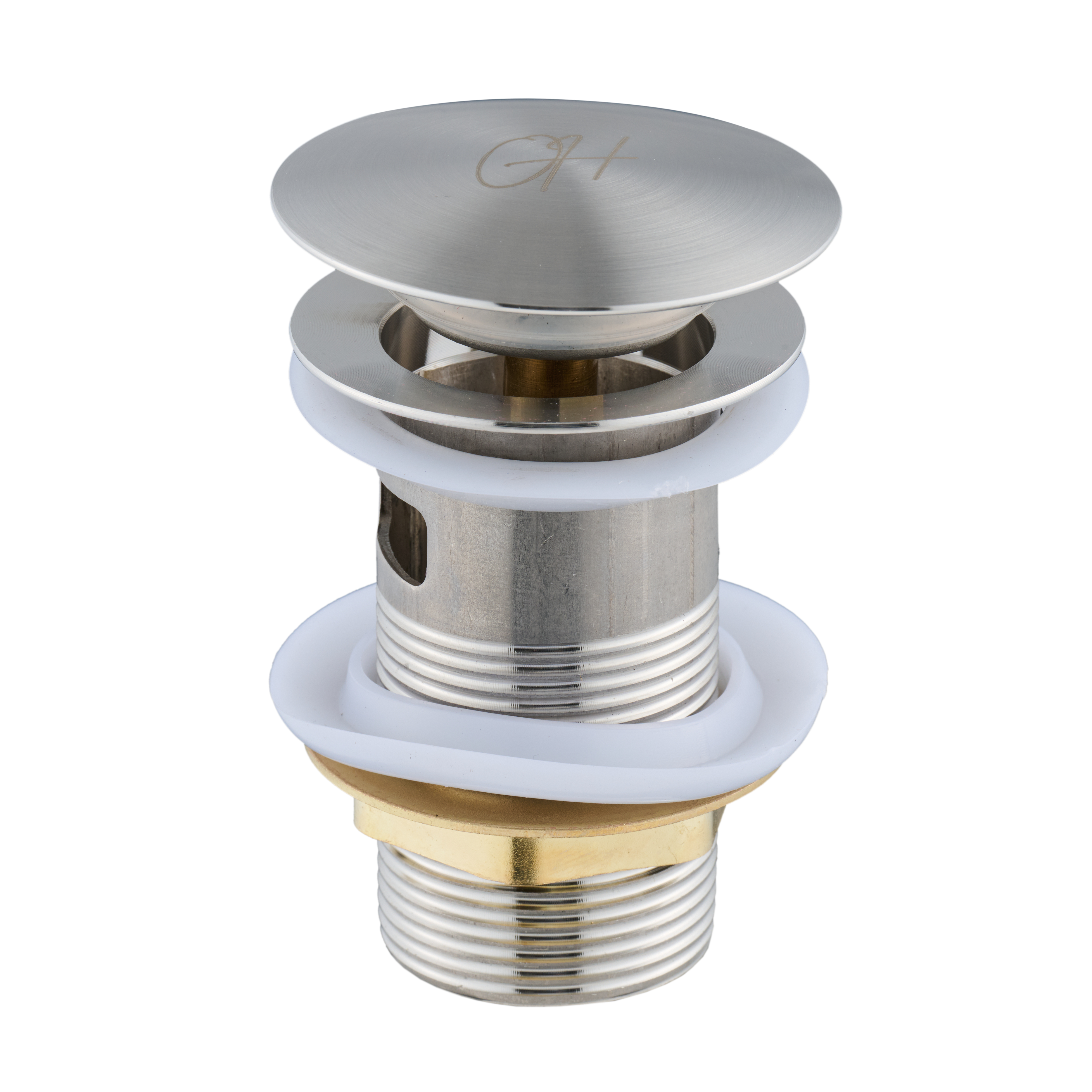 RVS Flusso afvoerplug van Ostiumhome® – compleet pop-up click waste systeem in beeld