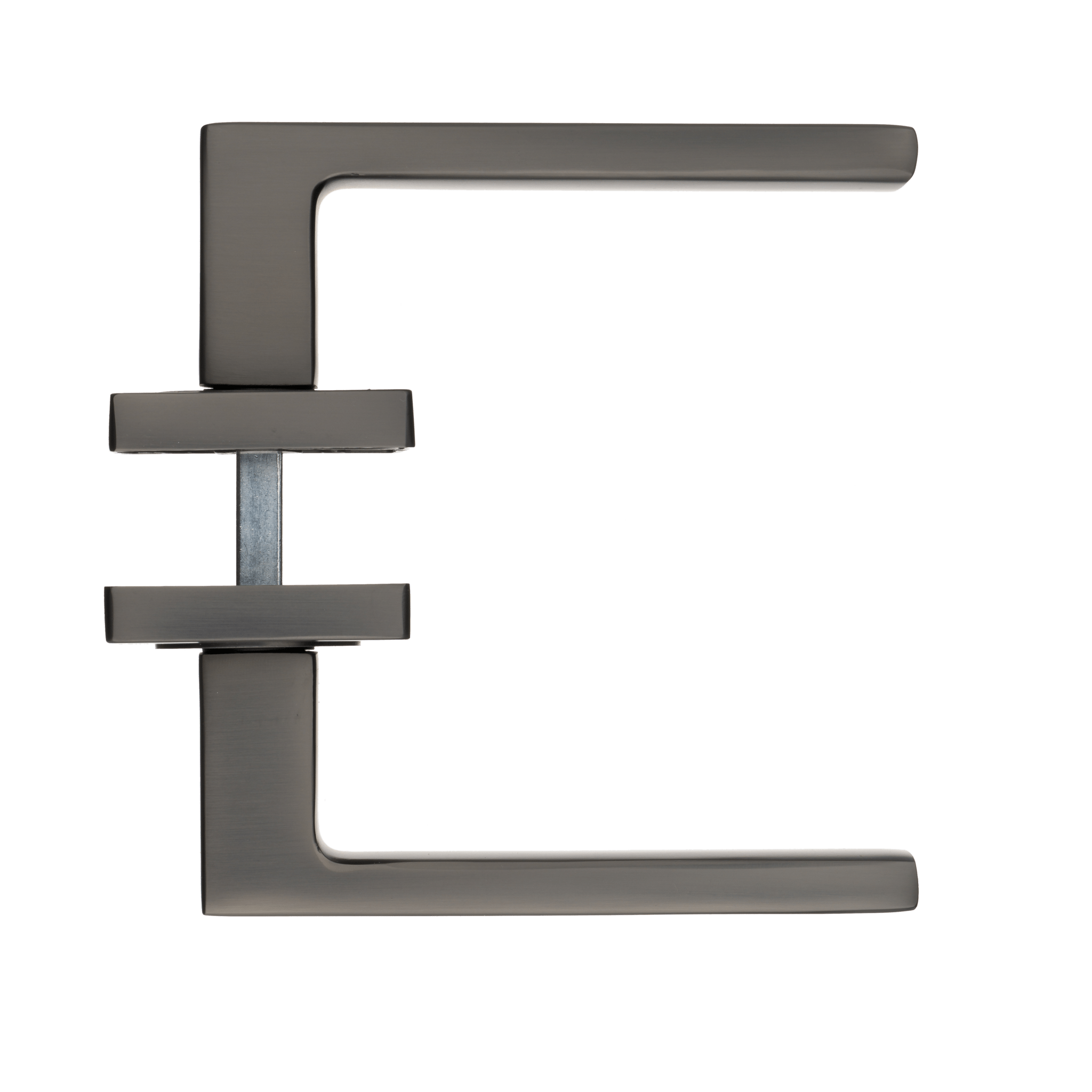 Industriële RVS Anzio deurklink gun metal op vierkant rozet voor moderne binnendeuren