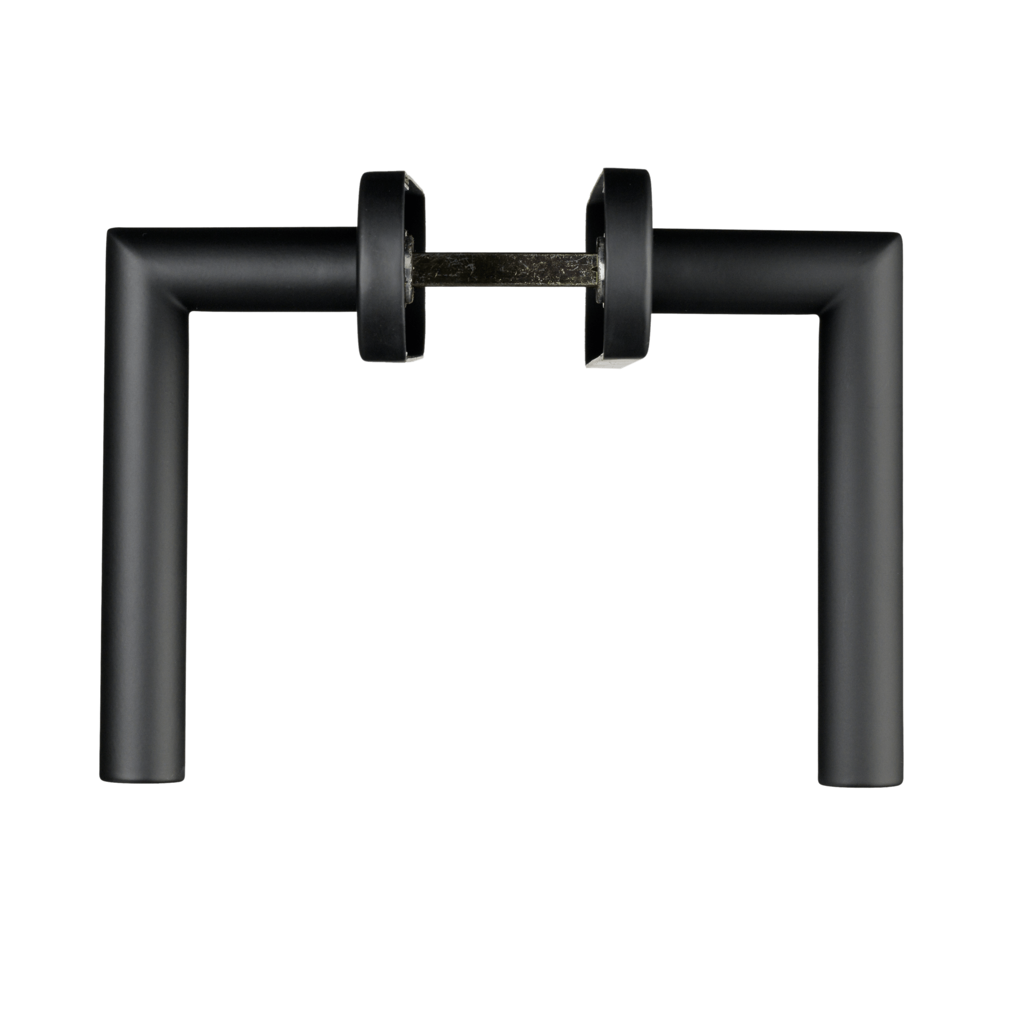 RVS Belluno deurklink mat zwart op rond schild 245 × 45 mm met cilindergat PC 55 mm voor een strakke afwerking