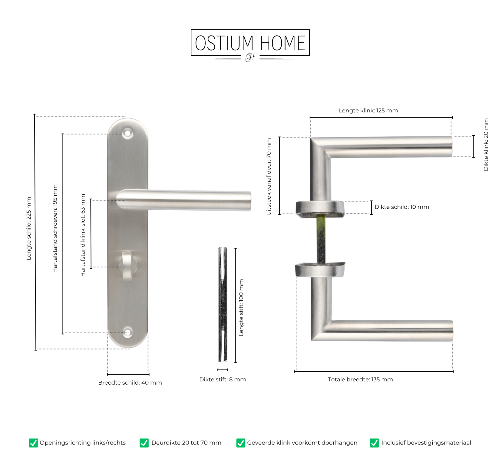 Technische tekening van rvs wc slot op schild van ostiumhome