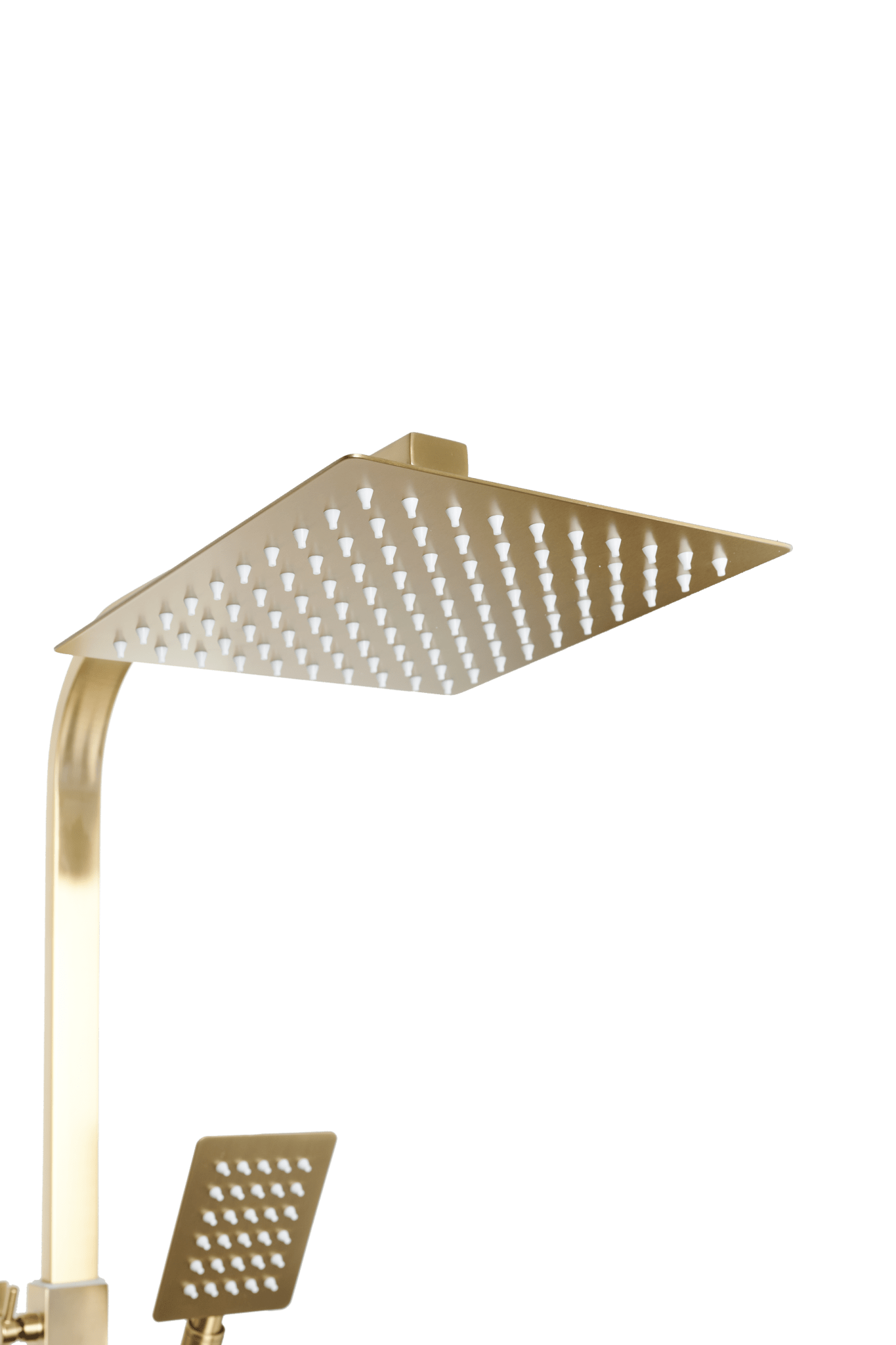 Luxe Voltri doucheset mat goud met vierkante stortdouche, handdouche, mixer en compleet installatiemateriaal voor snelle montage