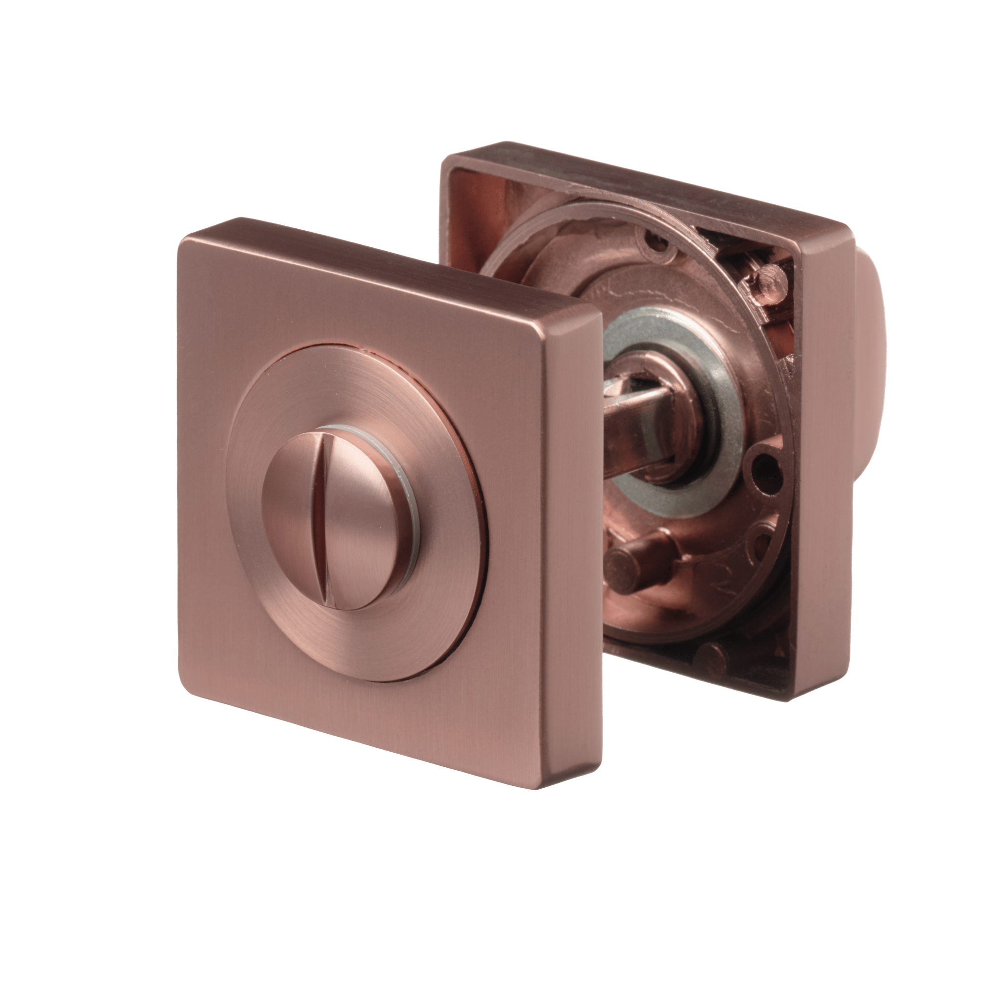 RVS WC-sluiting Alba mat koper 50 mm vierkant geleverd met schroeven en bevestigingsmateriaal voor snelle montage