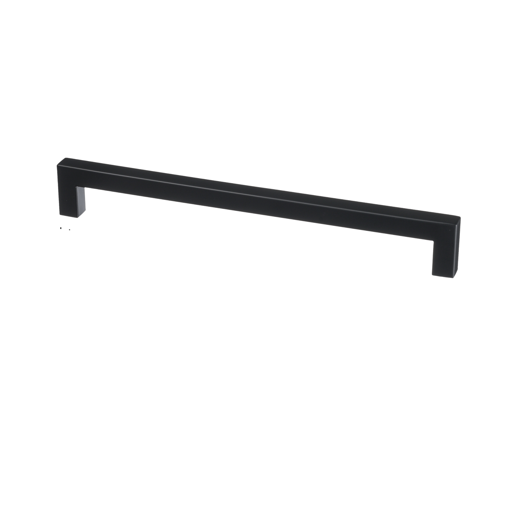 Mat zwarte handgreep hart-op-hart 224 mm met totale lengte 236 mm, vierkant 12×12 mm profiel en 32 mm diepte, luxe matzwarte poedercoating voor een modern industrieel interieur