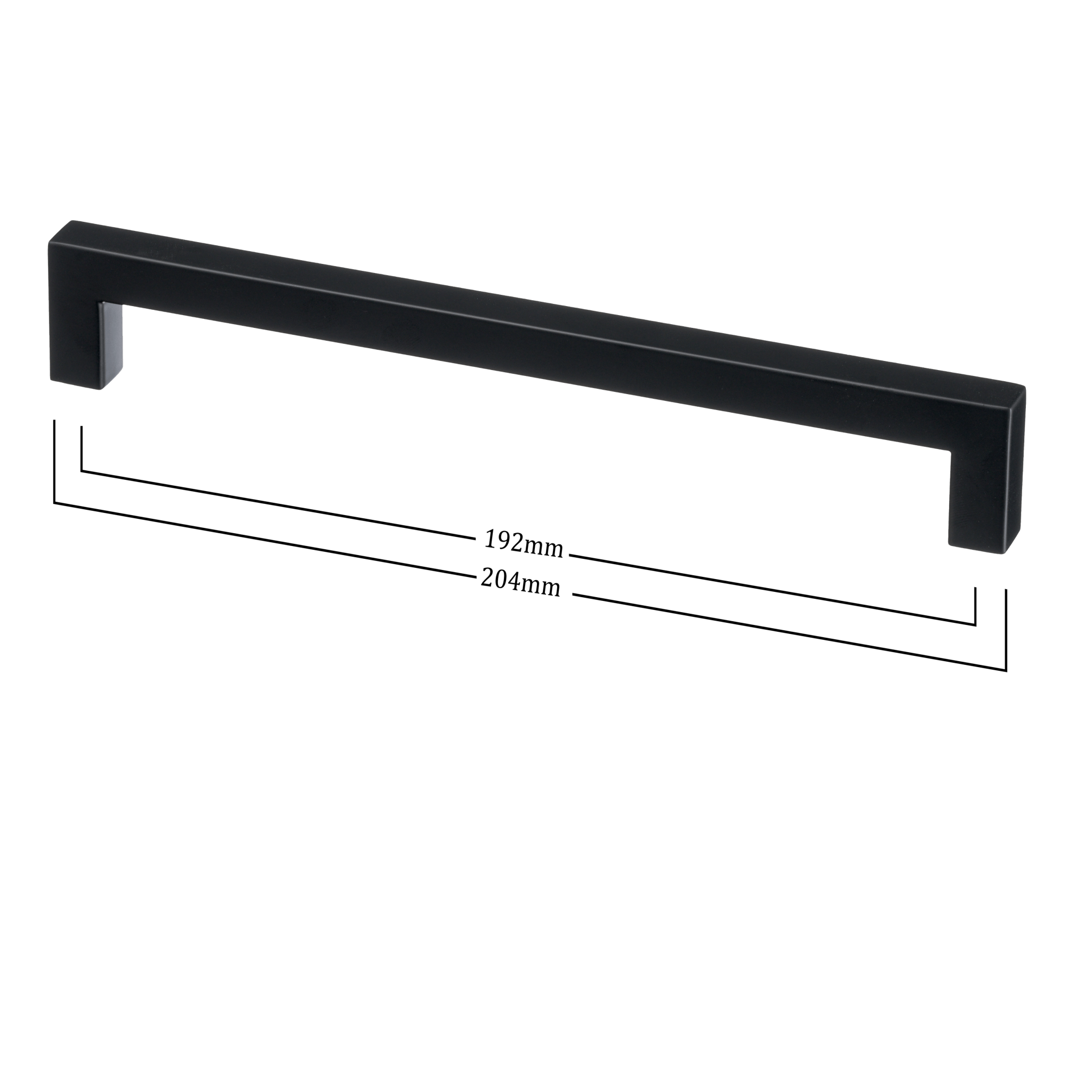 Mat zwarte handgreep 192 mm modern minimalistisch; geschikt voor grotere keukenkasten.