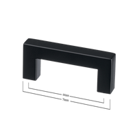 Zwarte handgreep 64 mm minimalistisch accent voor smalle lades en deurtjes.