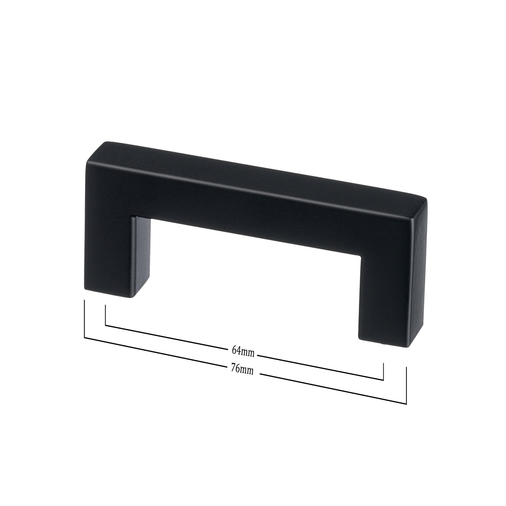 Zwarte handgreep 64 mm minimalistisch accent voor smalle lades en deurtjes.