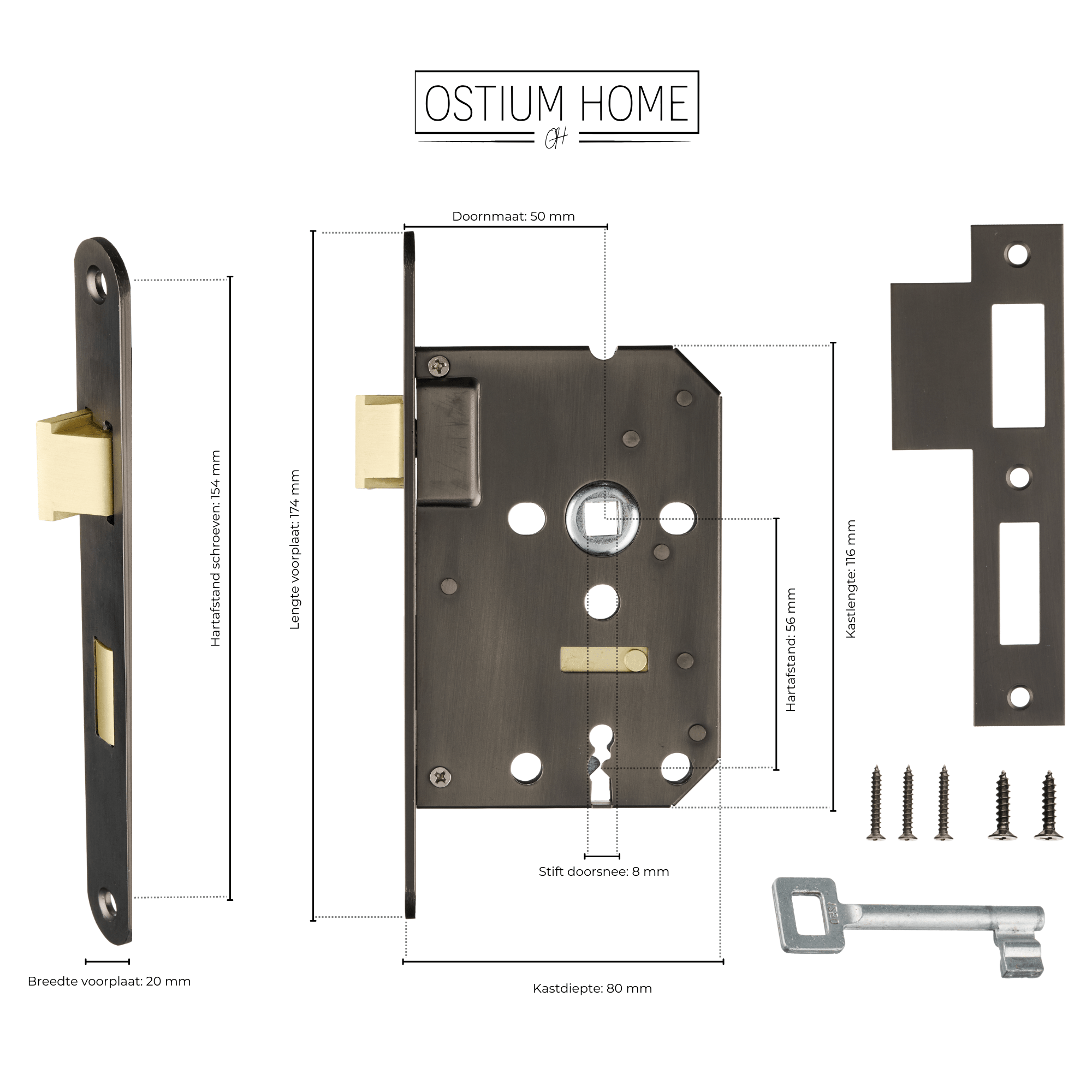 Serrure de piano Gun Metal - Serrure à boucle avec trou de clé - SL56 mm