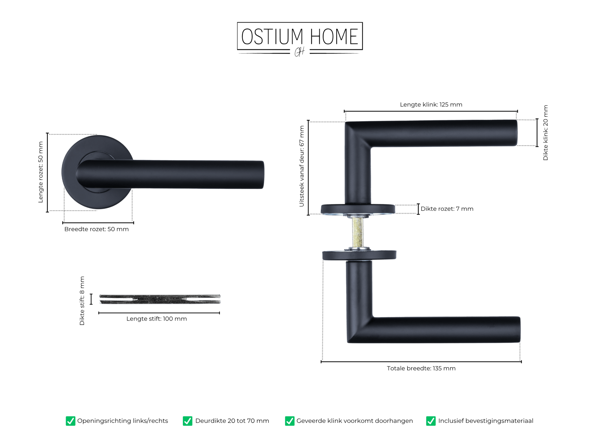 Bobbio - Schwarzer runder Türgriff mit Rosette