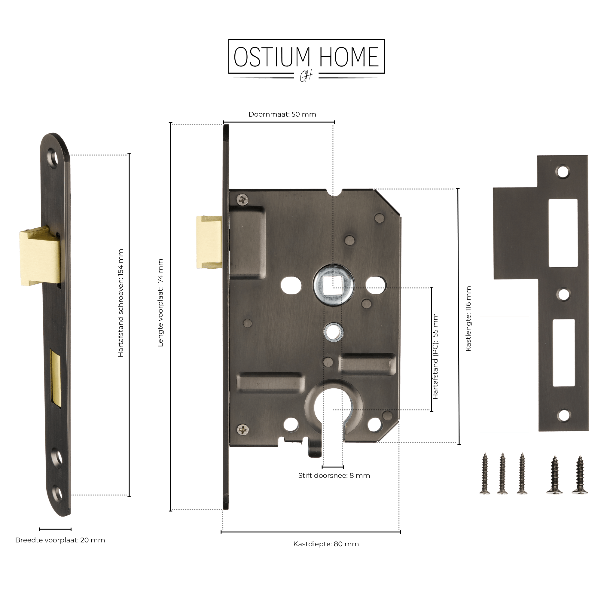 Gun Metal Cilinderslot Loopslot - PC55 mm