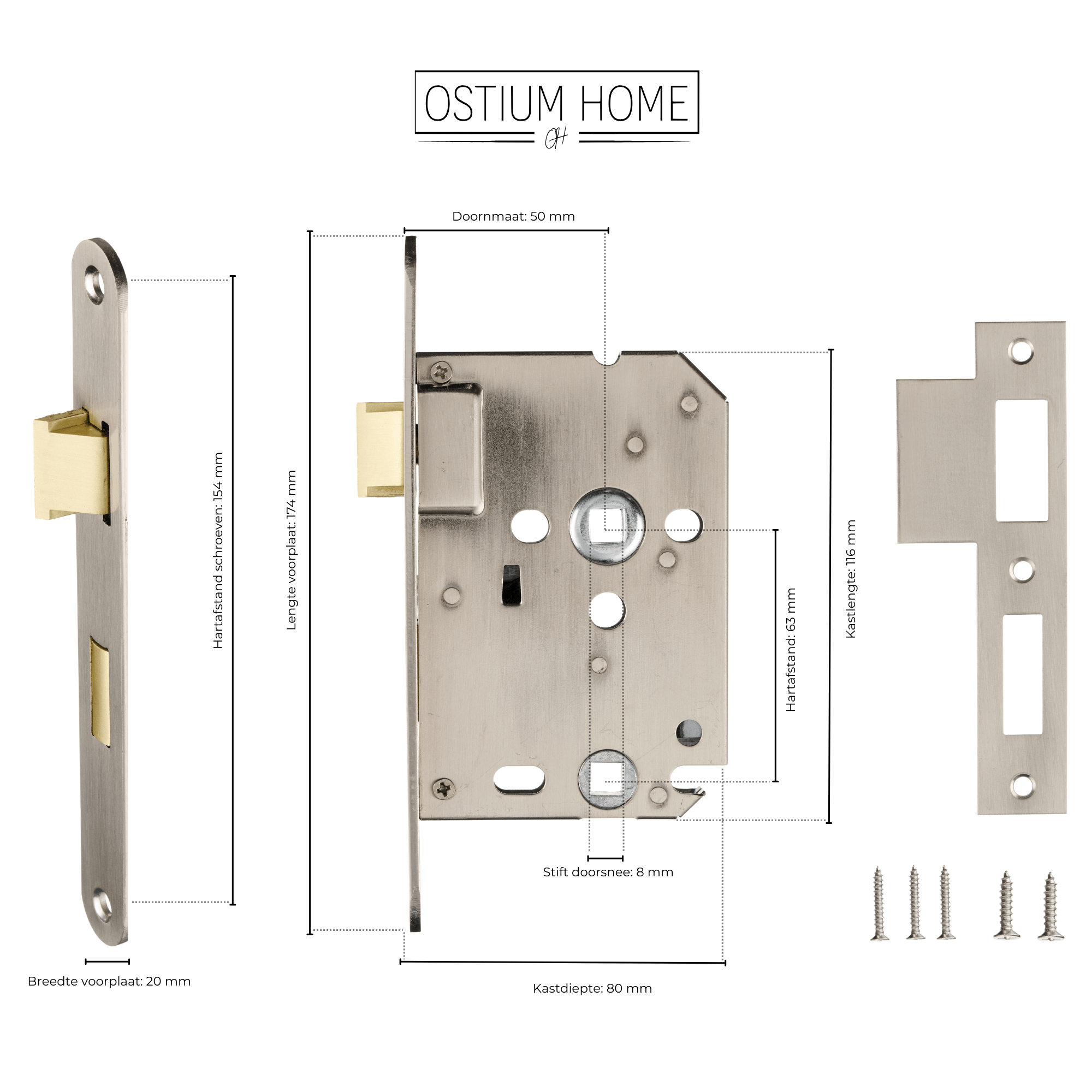 Serrure à encastrer WC en inox - Serrure à pêne - 63 mm