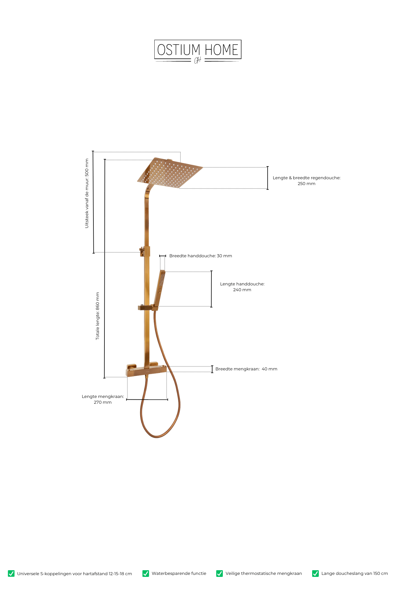 Voltri - Douche en bronze - Carrée