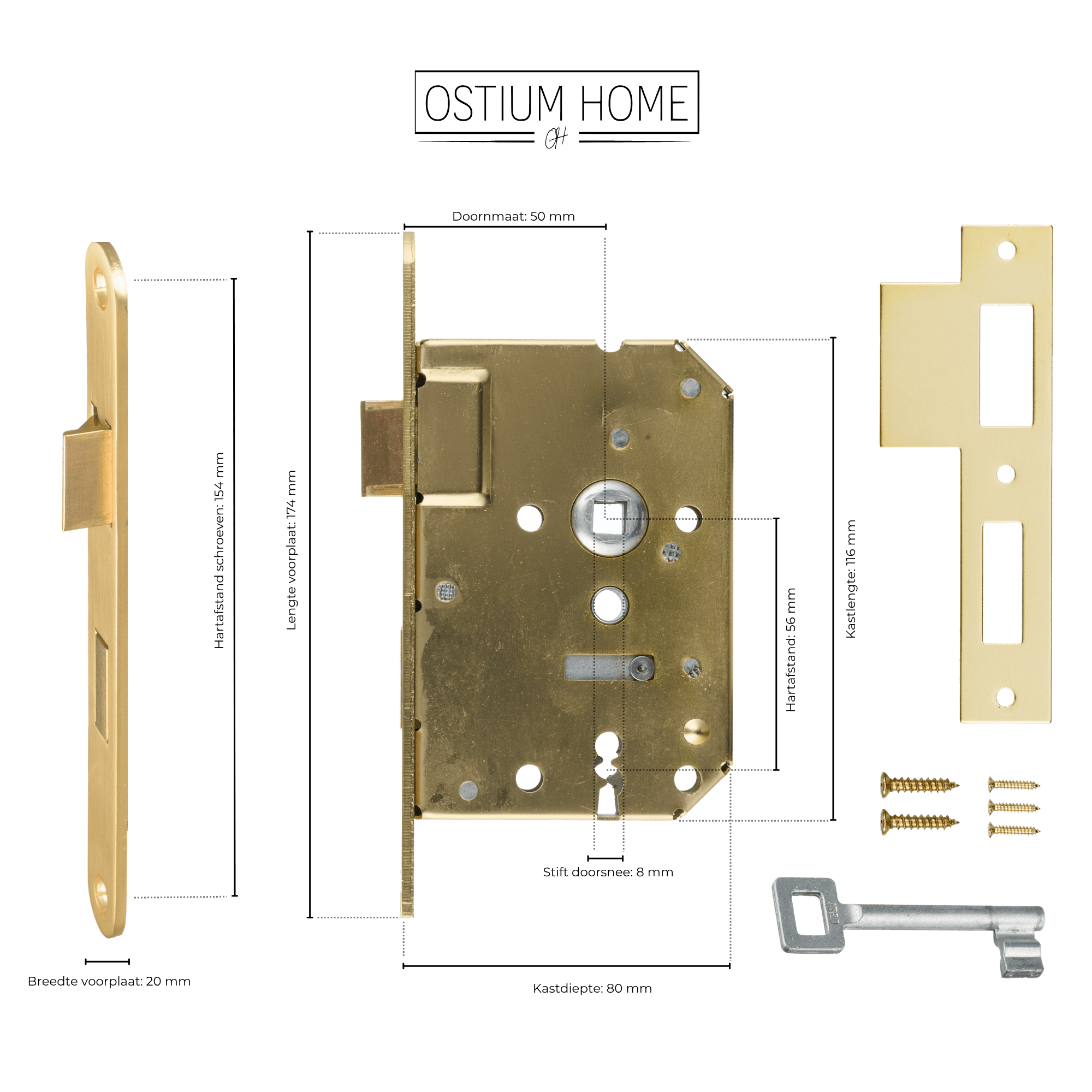 Loopslot - met Sleutelgat - 56 mm - Goud