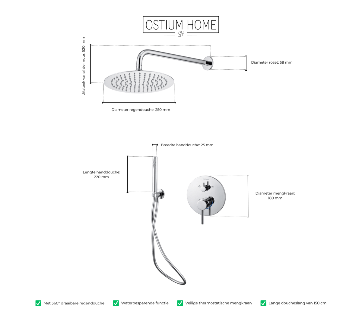 Terni - Inbouw Regendouche - Chrome