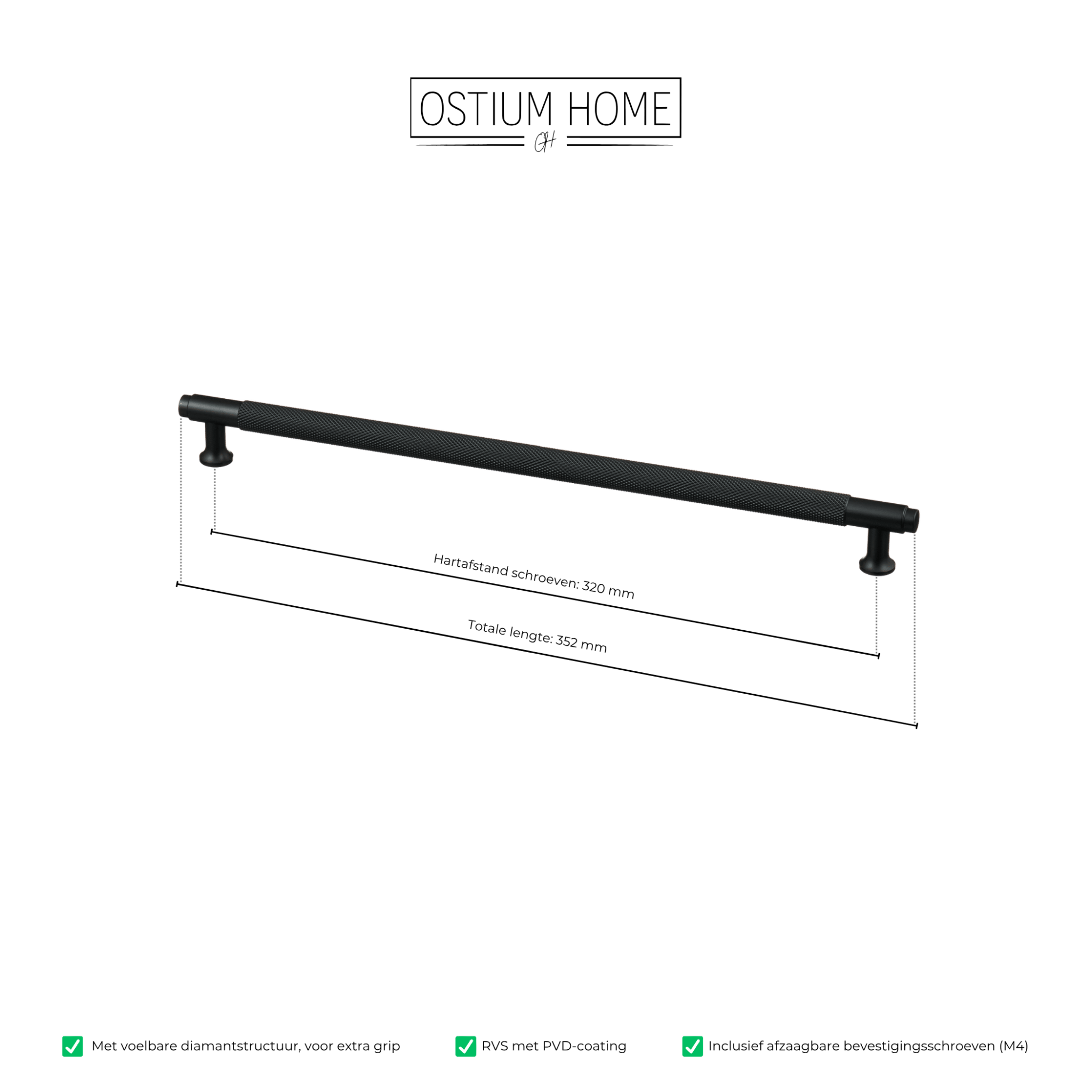 Handgreep Zwart - diamond cut - 320mm/352mm – afbeelding 4