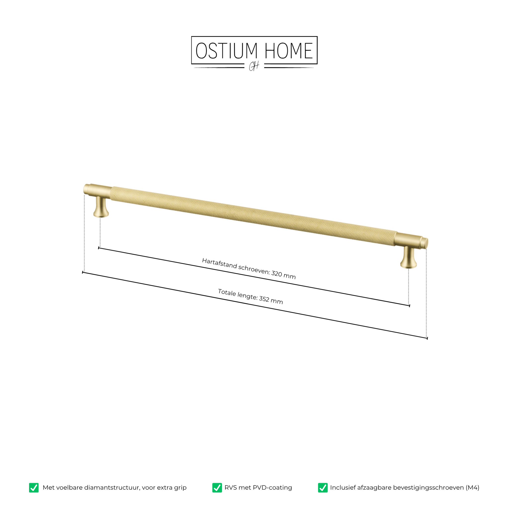 Handgreep Goud - diamond cut - 320mm/352mm – afbeelding 4